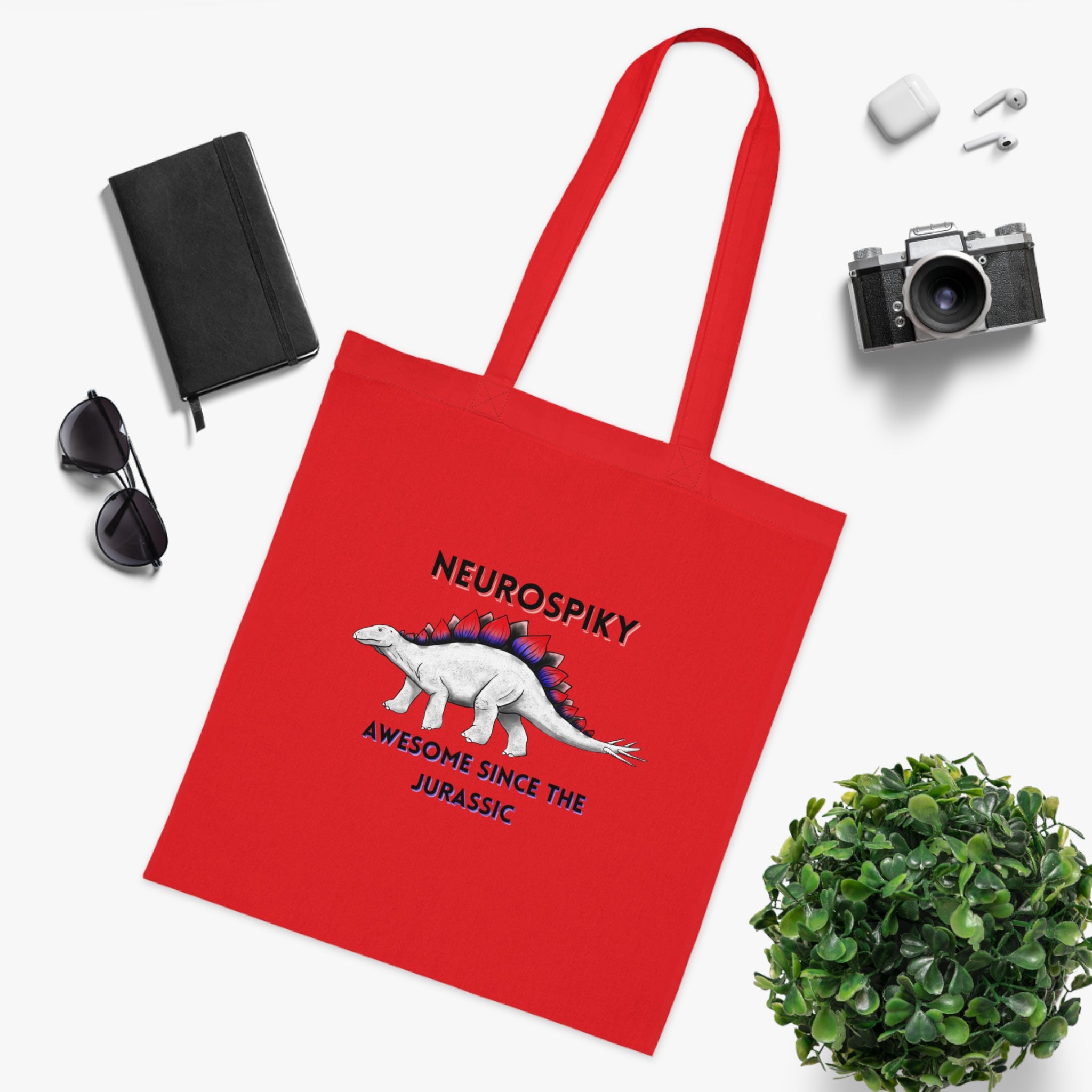 Neurospiky Stegosaurus Cotton Tote — "Neurospiky: Awesome Since the Jurassic" Eco Grocery Bag