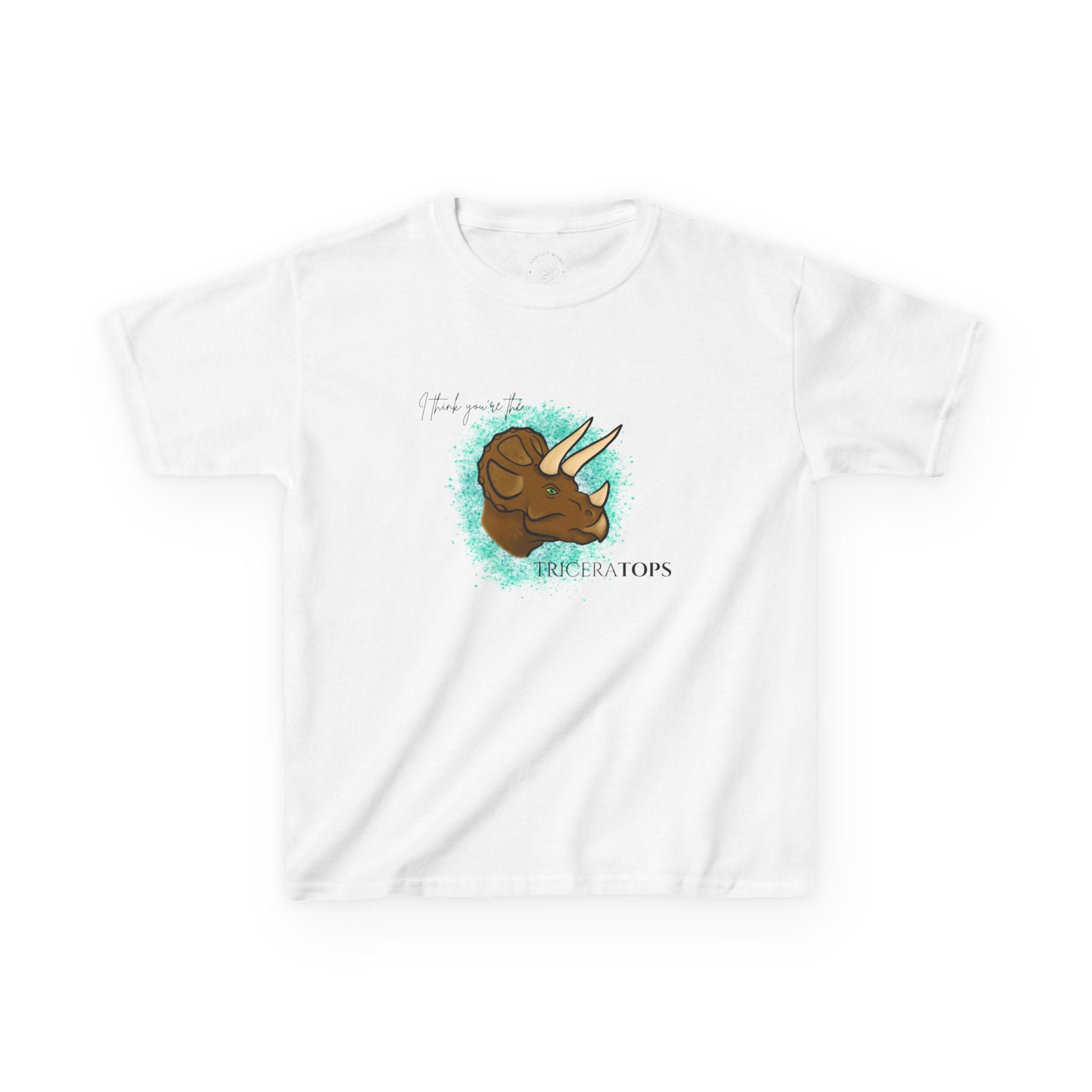 Kids T-Shirt — Cute Triceratops Dinosaur Graphic Tee "I think you're the TriceraTOPS"