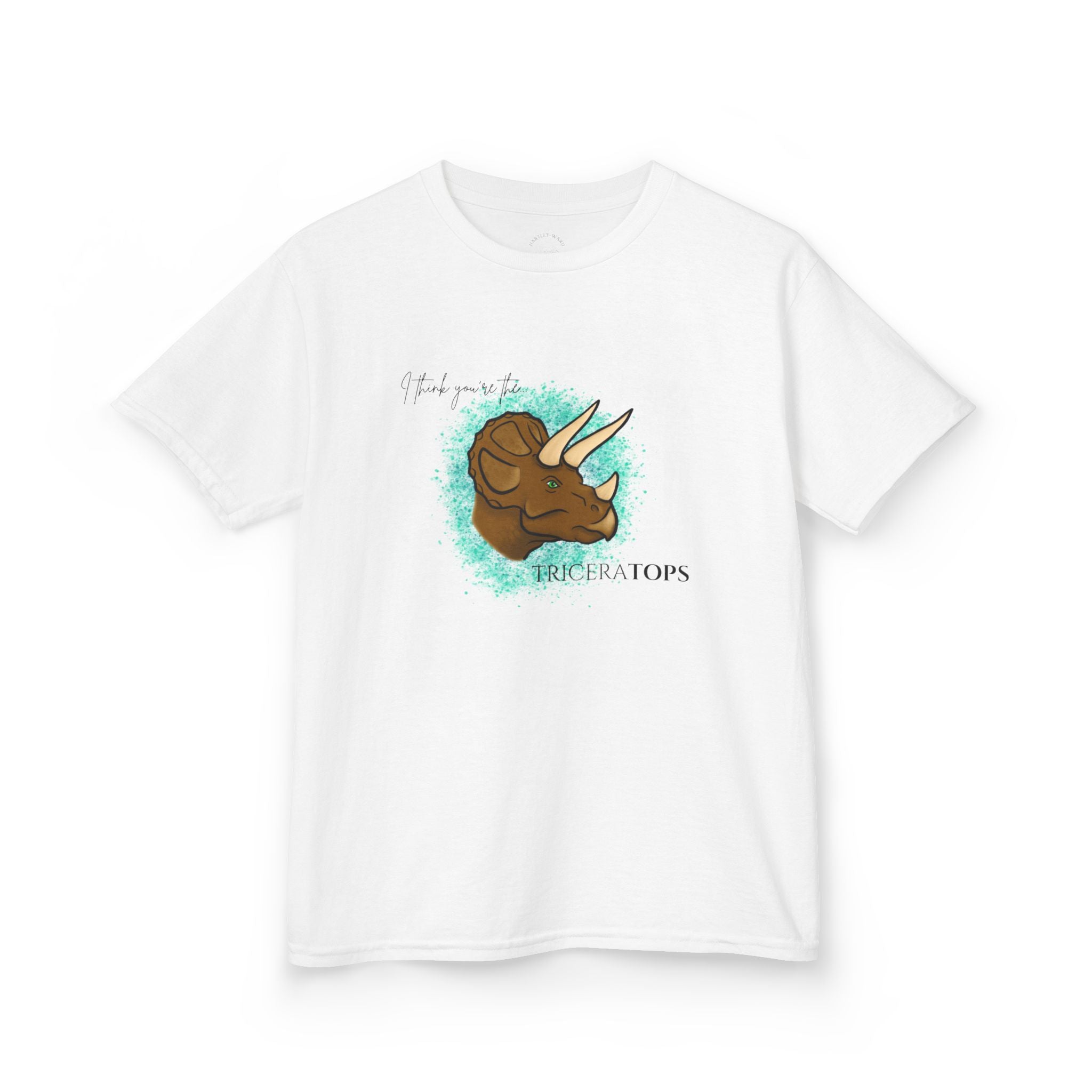 Kids T-Shirt — Cute Triceratops Dinosaur Graphic Tee "I think you're the TriceraTOPS"