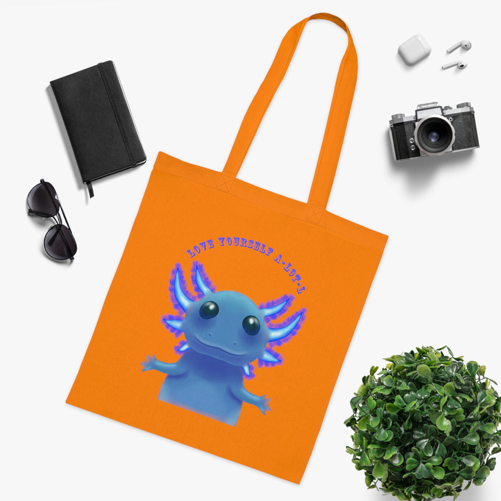 Tote Bag — Cute Blue Axolotl 'Love yourself A-LOT-L'