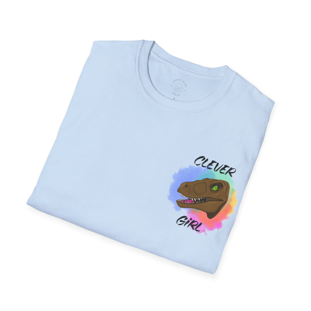 Clever Girl T‑Shirt — Colorful Raptor Graphic Tee for Dino Fans