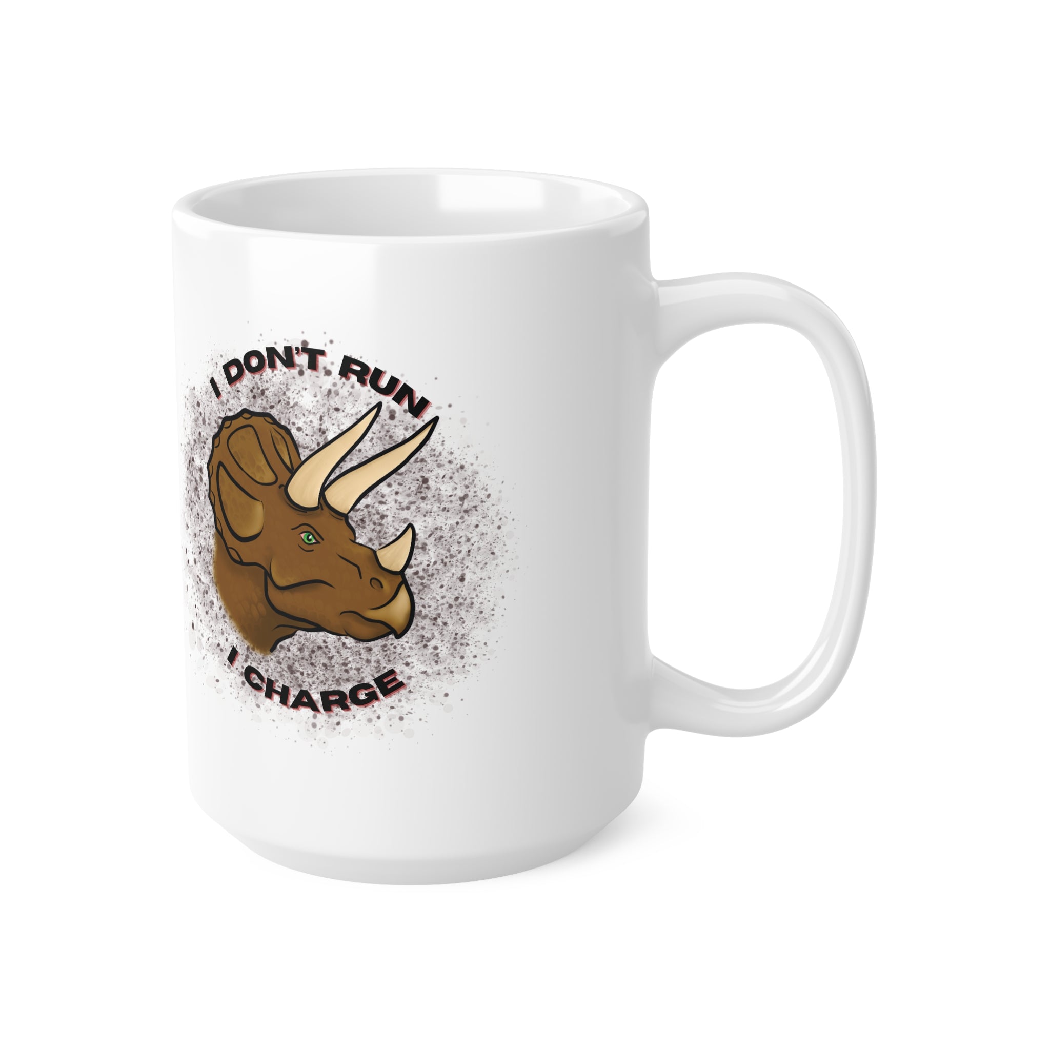 Triceratops Ceramic Mug – "I Don't Run, I Charge"
