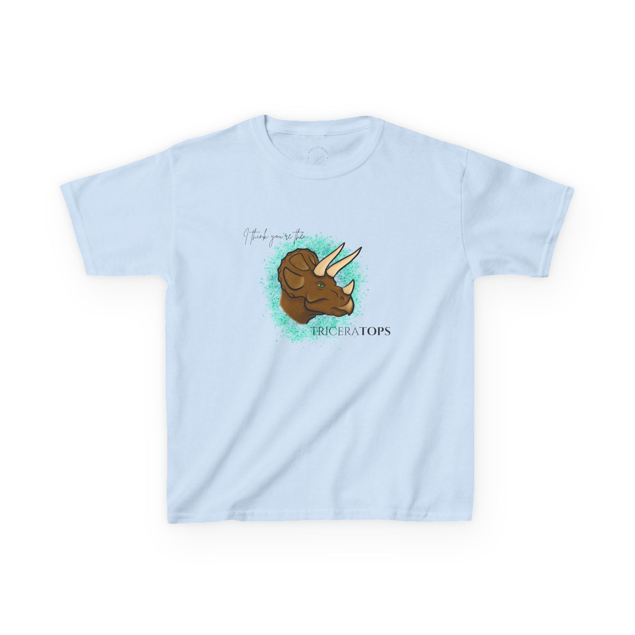 Kids T-Shirt — Cute Triceratops Dinosaur Graphic Tee "I think you're the TriceraTOPS"
