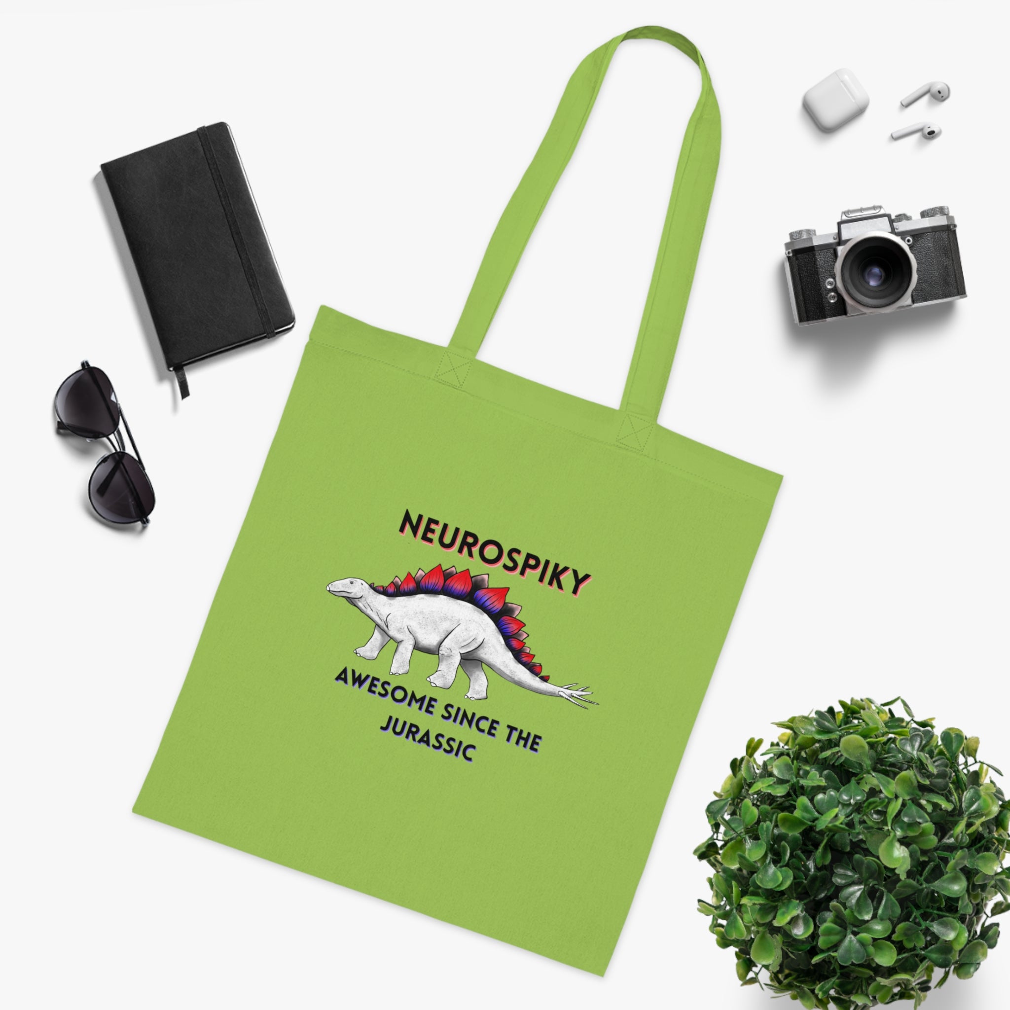 Neurospiky Stegosaurus Cotton Tote — "Neurospiky: Awesome Since the Jurassic" Eco Grocery Bag