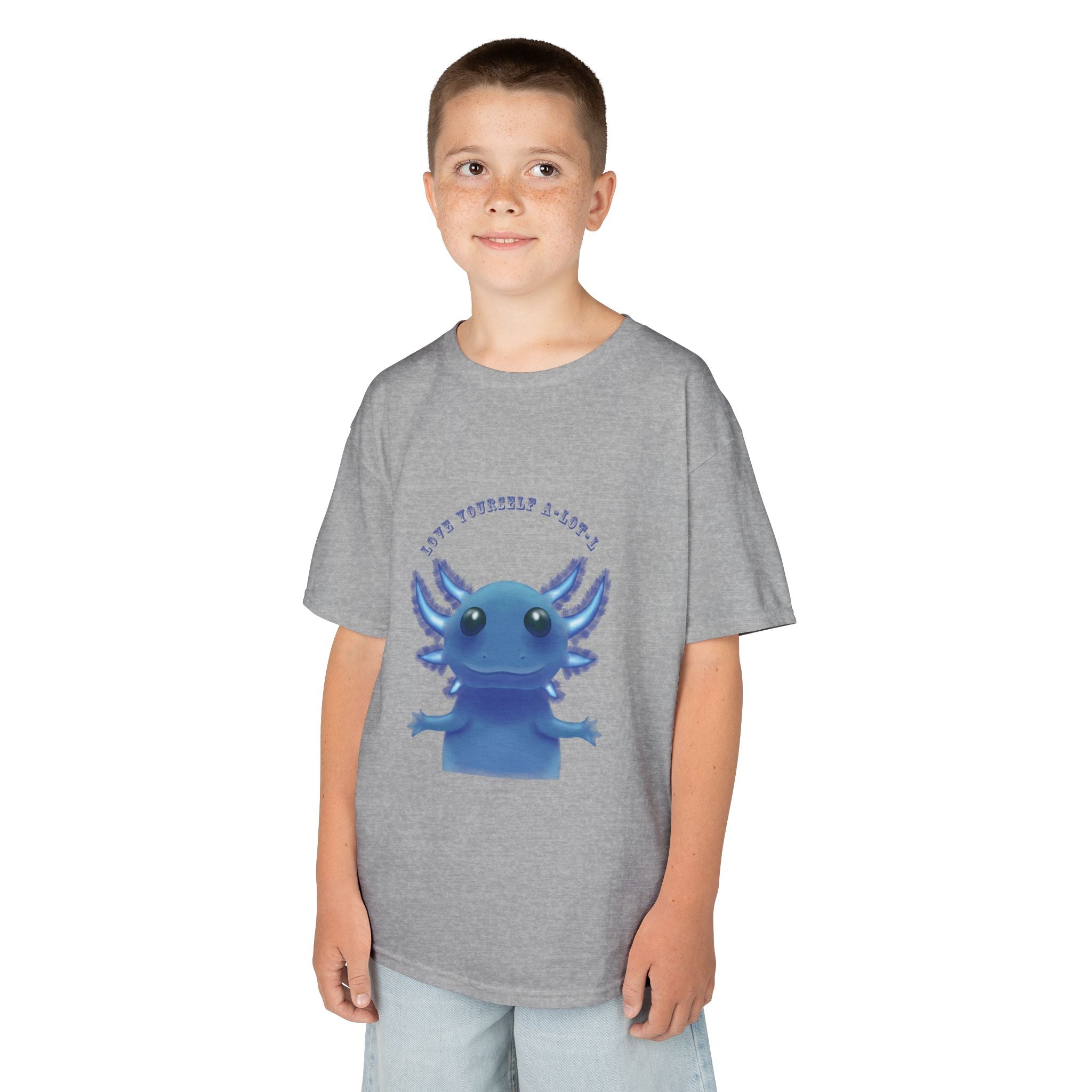 Kids Axolotl T‑Shirt — Cute Blue Axolotl 'Love Yourself A-lot-L