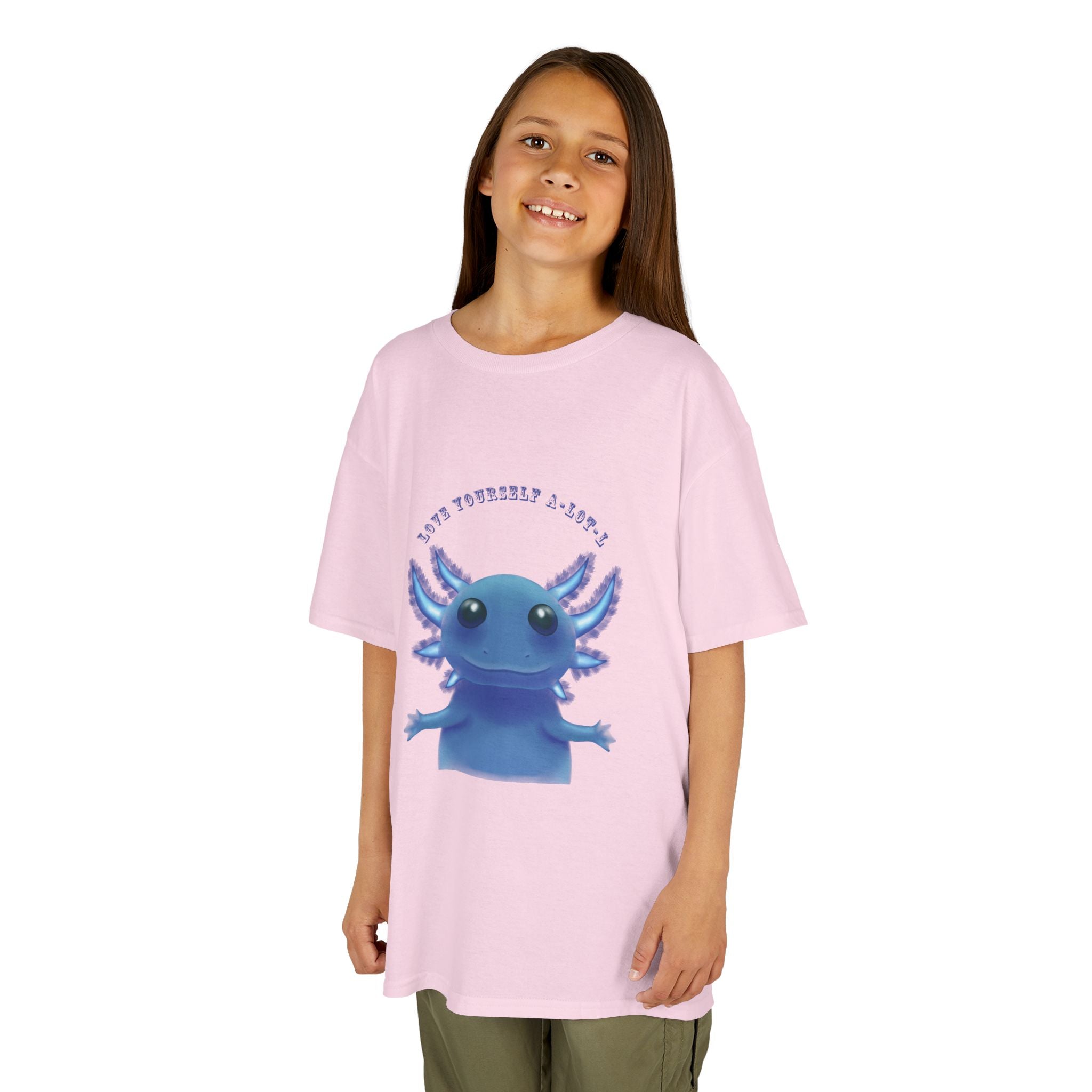 Kids Axolotl T‑Shirt — Cute Blue Axolotl 'Love Yourself A-lot-L