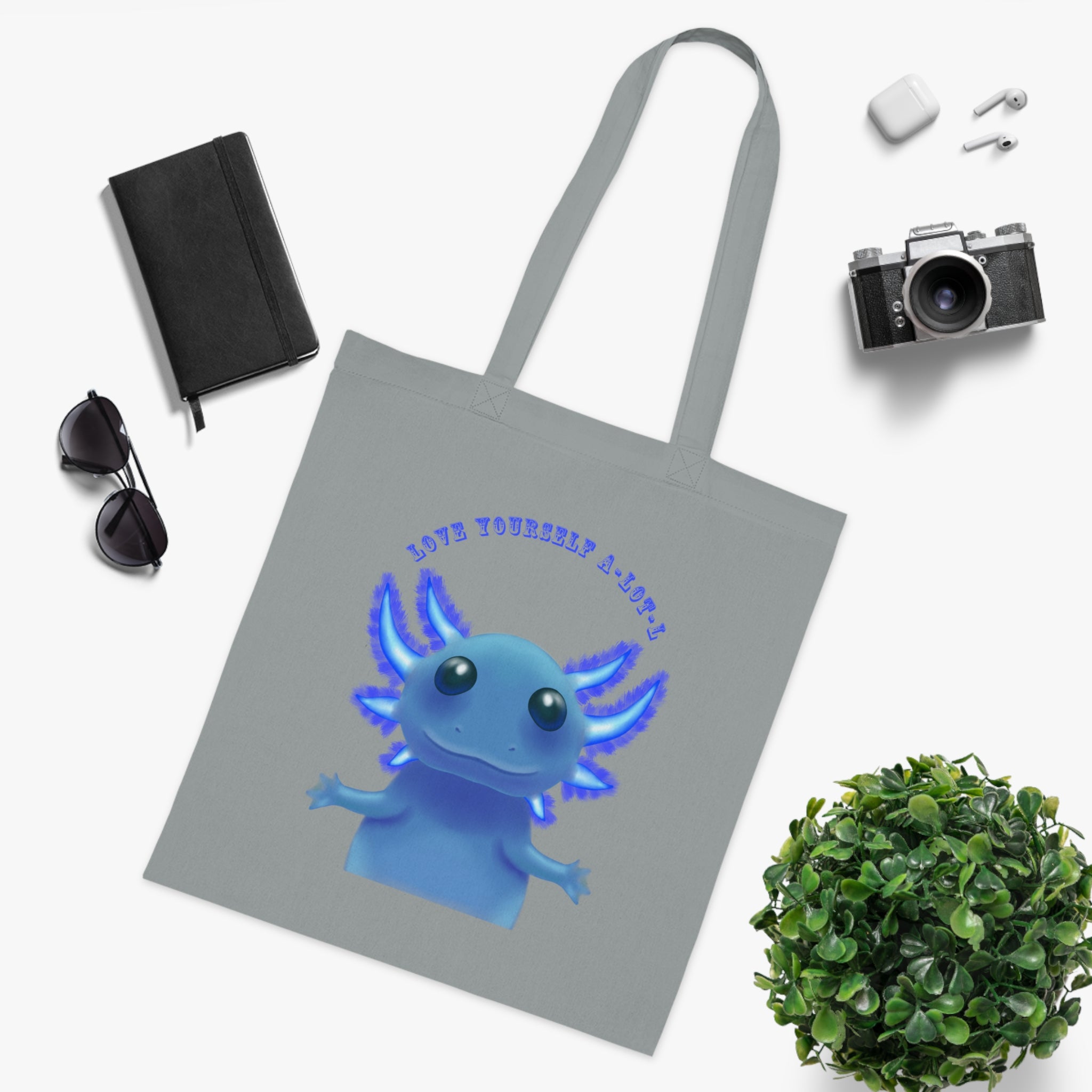 Tote Bag — Cute Blue Axolotl 'Love yourself A-LOT-L'