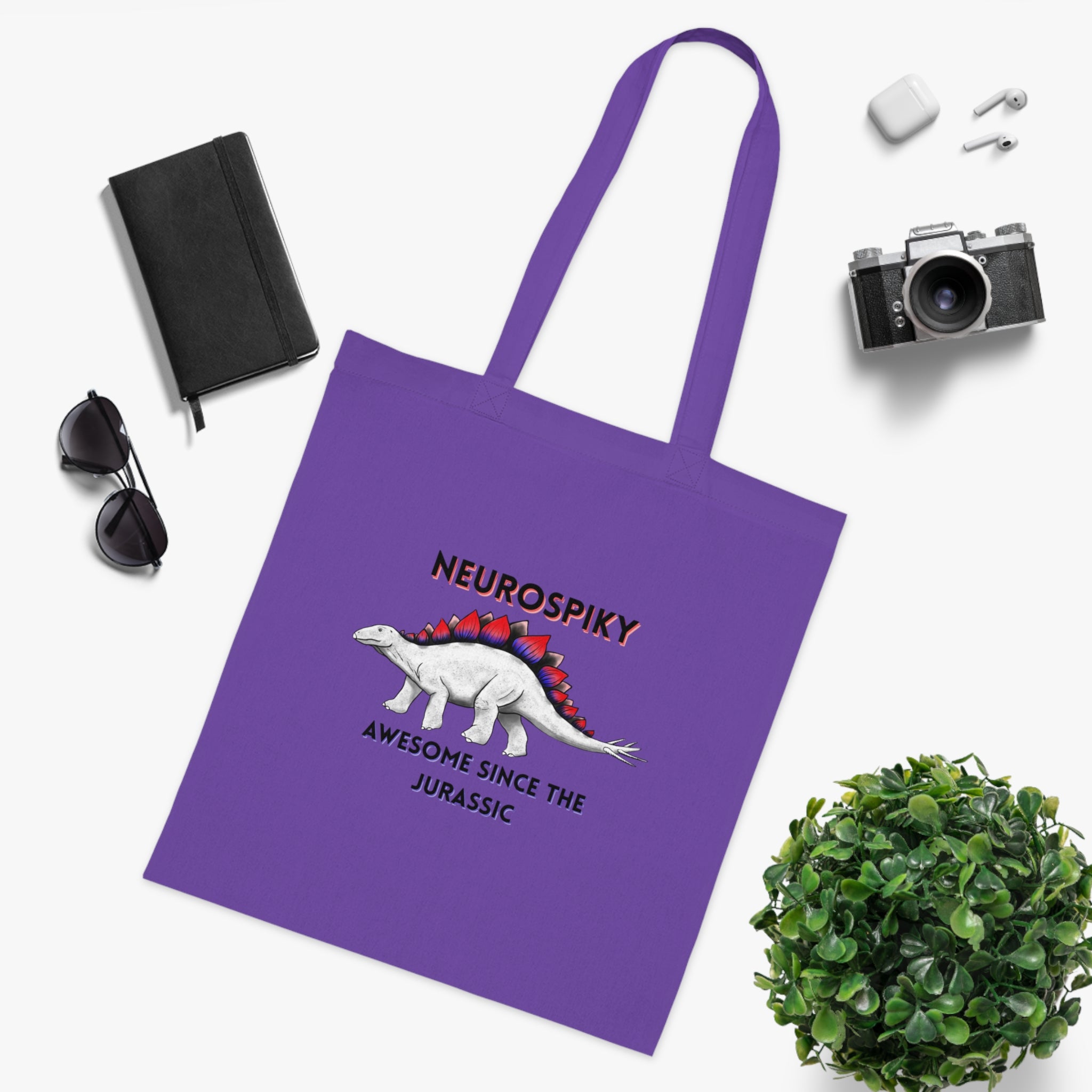 Neurospiky Stegosaurus Cotton Tote — "Neurospiky: Awesome Since the Jurassic" Eco Grocery Bag