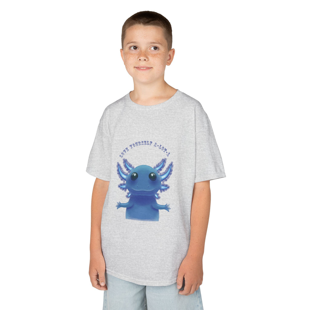 Kids Axolotl T‑Shirt — Cute Blue Axolotl 'Love Yourself A-lot-L