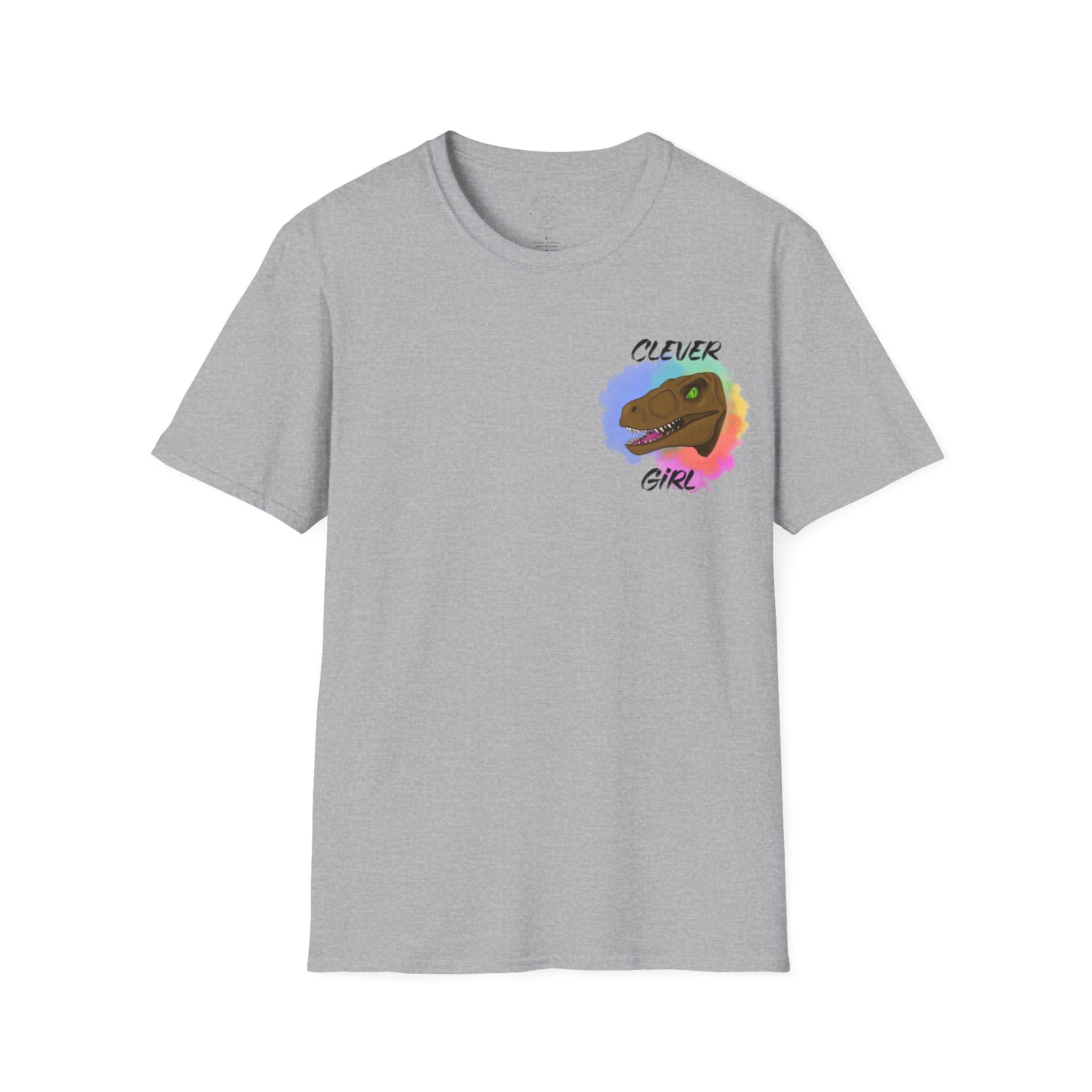 Clever Girl T‑Shirt — Colorful Raptor Graphic Tee for Dino Fans