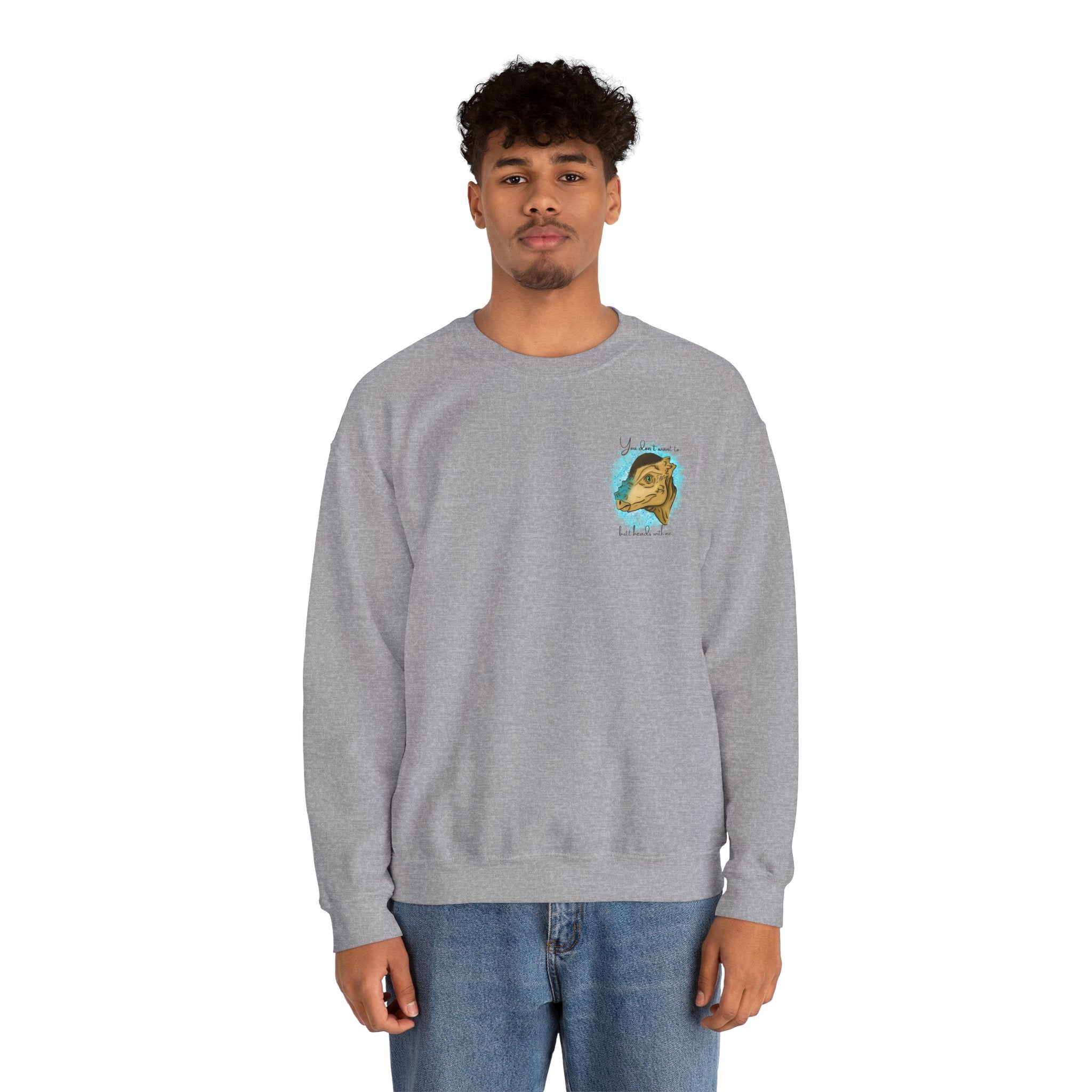You Don’t Want To Butt Heads With Me Sweatshirt | Pachycephalosaurus Portrait, Blue Splash, Unisex