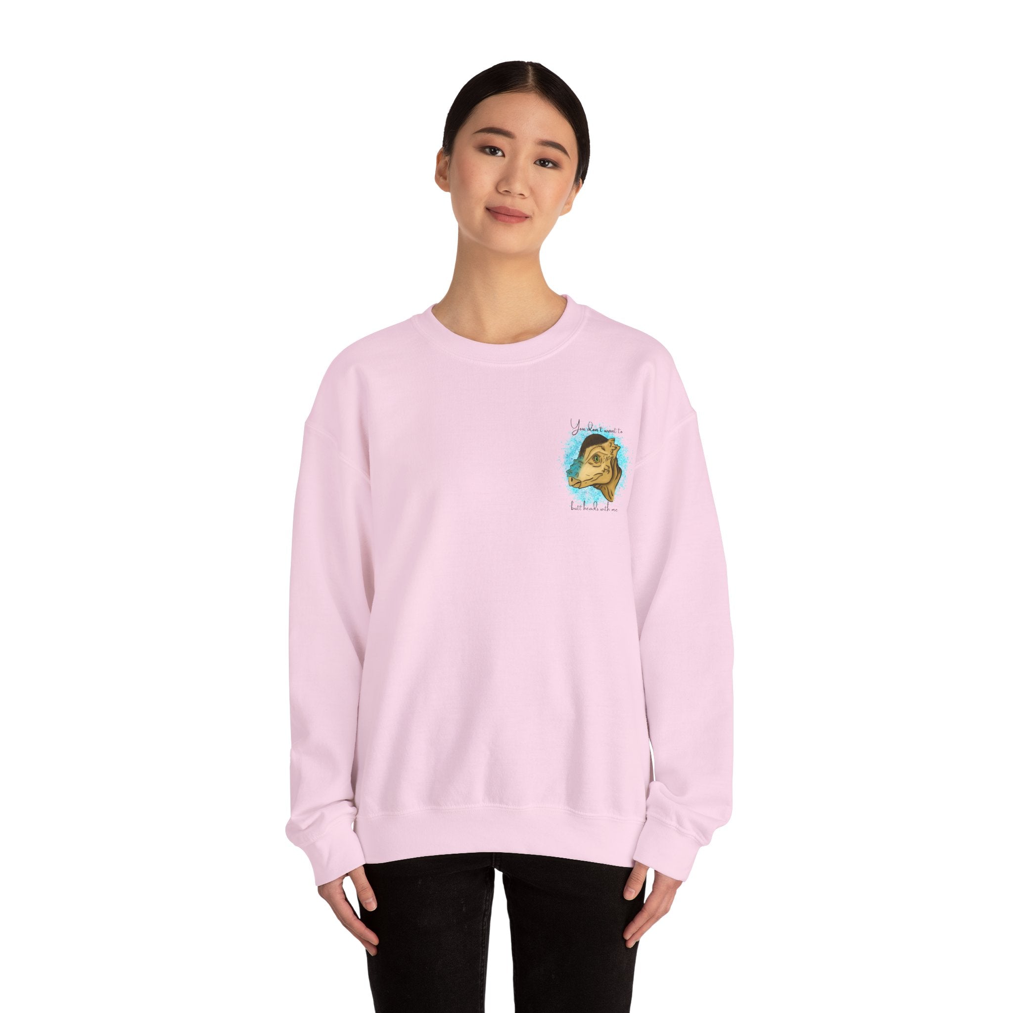 You Don’t Want To Butt Heads With Me Sweatshirt | Pachycephalosaurus Portrait, Blue Splash, Unisex