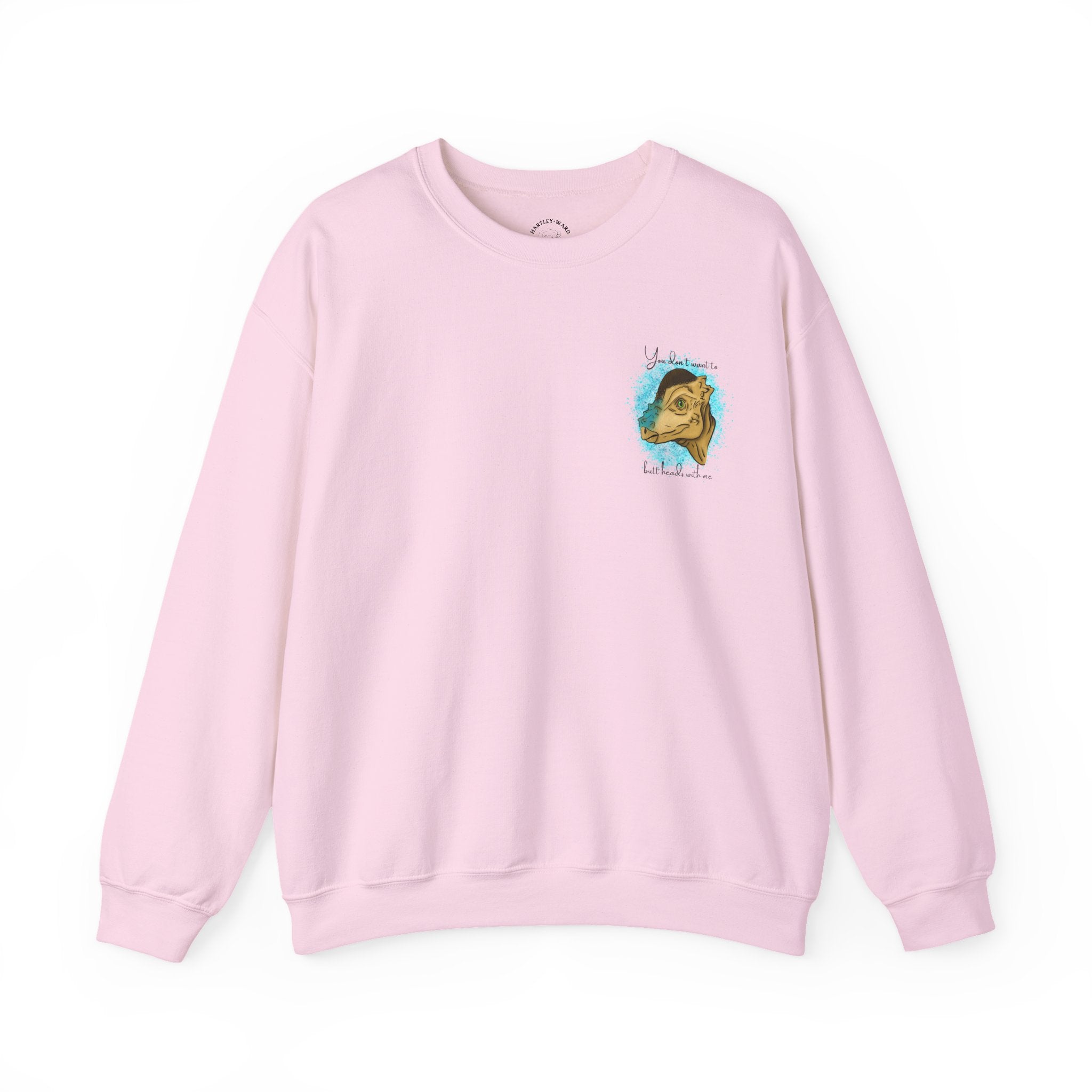 You Don’t Want To Butt Heads With Me Sweatshirt | Pachycephalosaurus Portrait, Blue Splash, Unisex