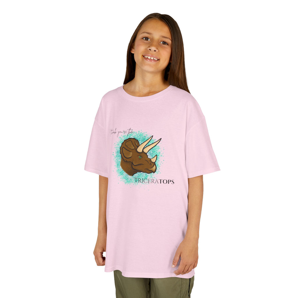 Kids T-Shirt — Cute Triceratops Dinosaur Graphic Tee "I think you're the TriceraTOPS"