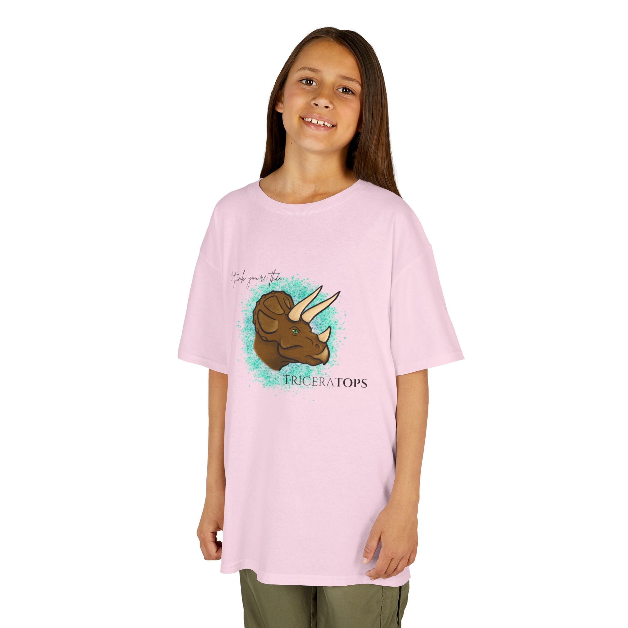 Kids T-Shirt — Cute Triceratops Dinosaur Graphic Tee "I think you're the TriceraTOPS"