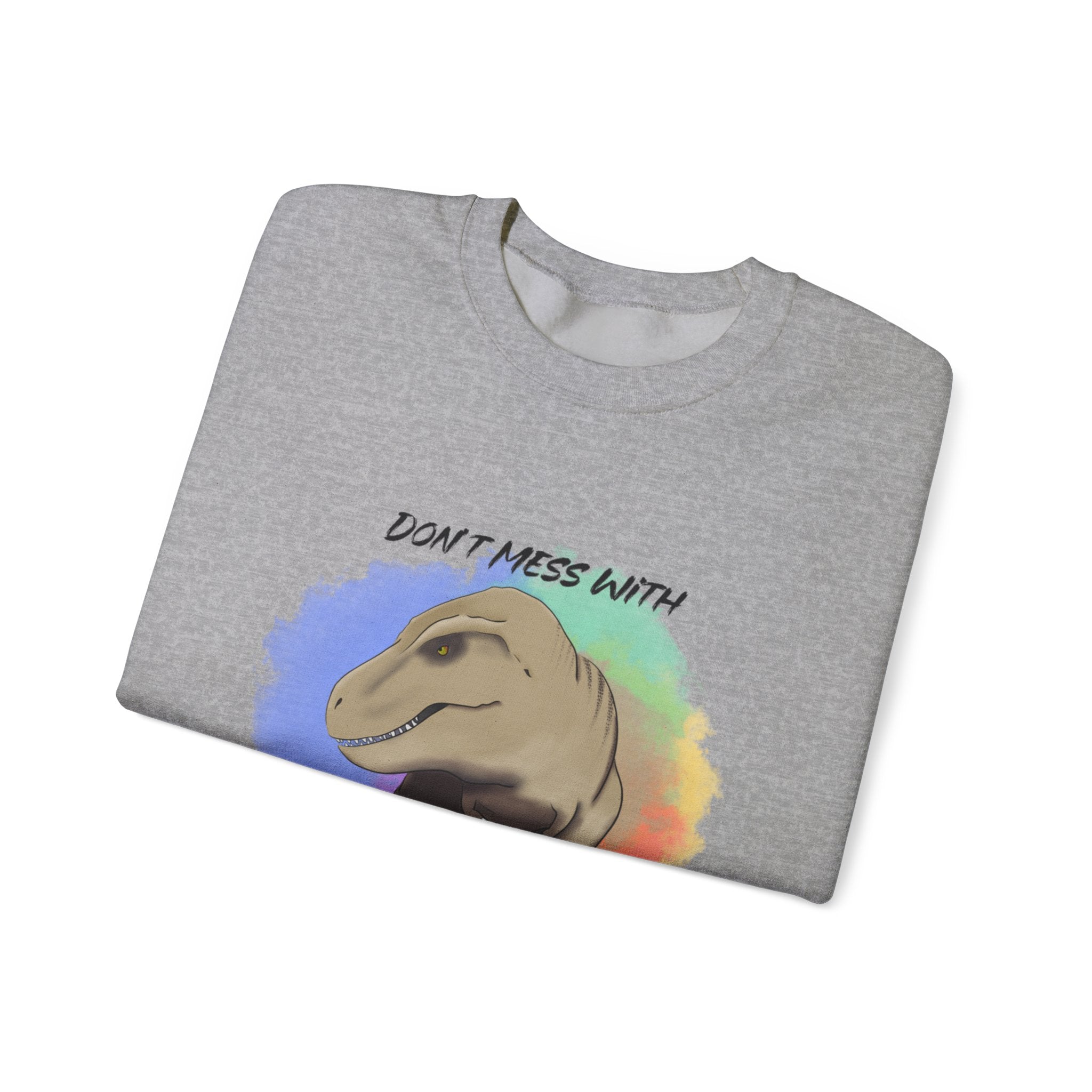 Crewneck Sweatshirt — "Don't Mess With Mama" Dinosaur Watercolour Splash Design