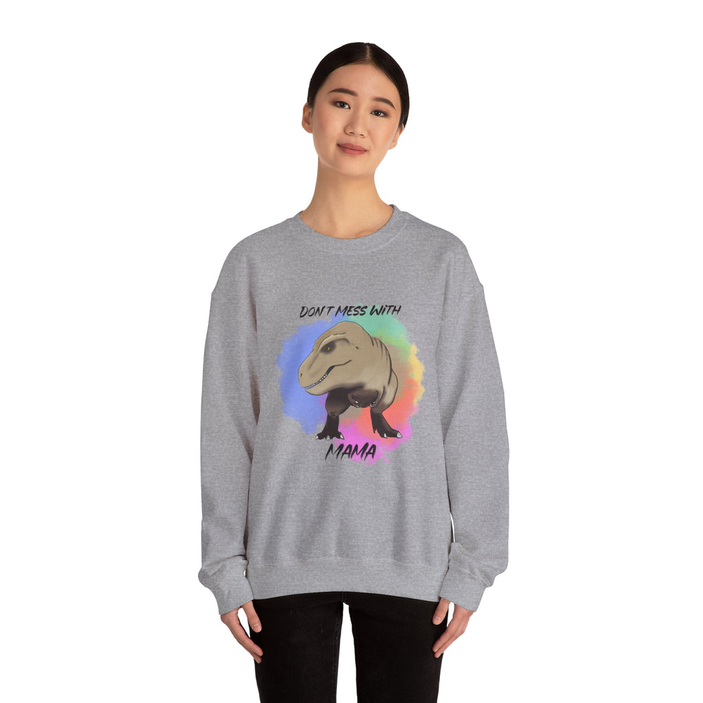 Crewneck Sweatshirt — "Don't Mess With Mama" Dinosaur Watercolour Splash Design