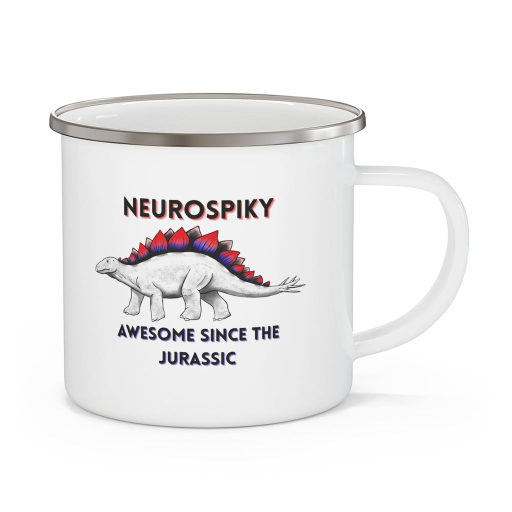 Enamel Mug — "Neurospiky - Awesome Since the Jurassic" Stegosaurus Fossil Hunting Coffee Cup