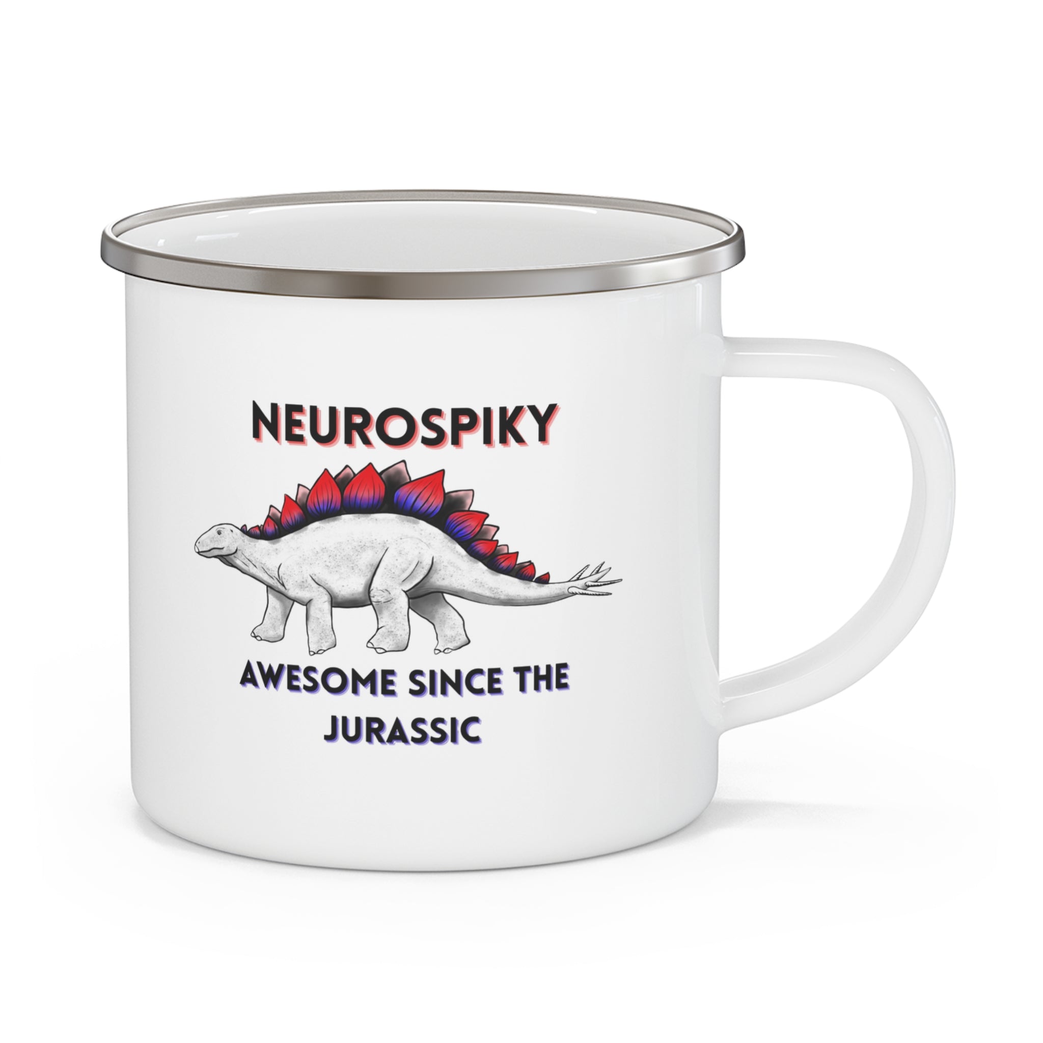 Enamel Mug — "Neurospiky - Awesome Since the Jurassic" Stegosaurus Fossil Hunting Coffee Cup