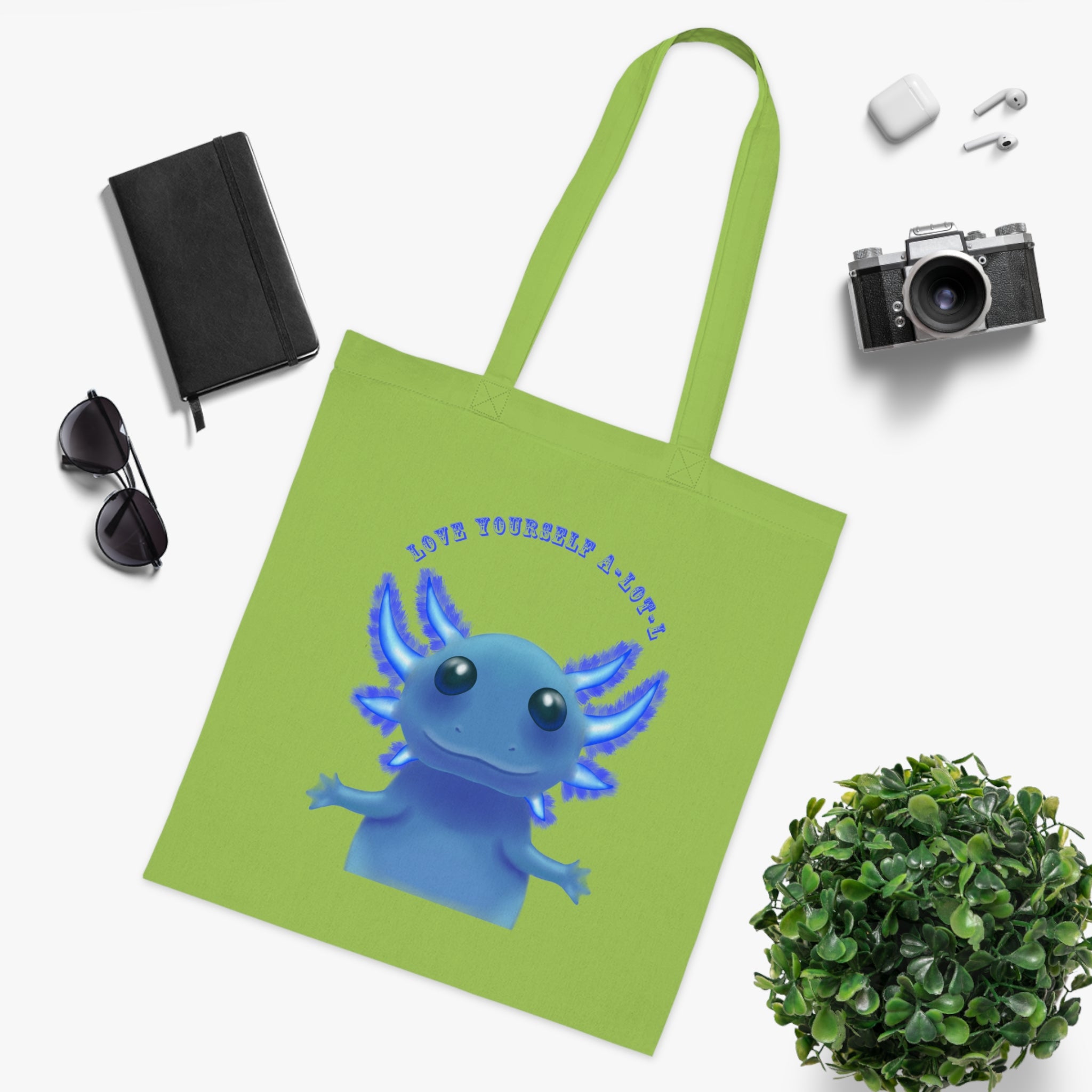 Tote Bag — Cute Blue Axolotl 'Love yourself A-LOT-L'