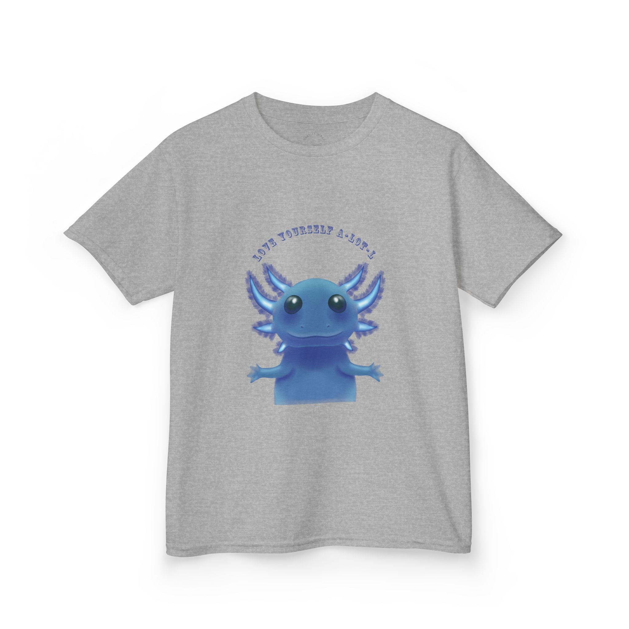 Kids Axolotl T‑Shirt — Cute Blue Axolotl 'Love Yourself A-lot-L