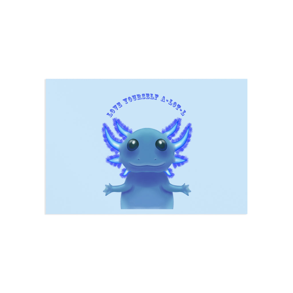 Axolotl Postcard – "Love Yourself A-Lotl" Cute Blue Axolotl Fine Art Postcard