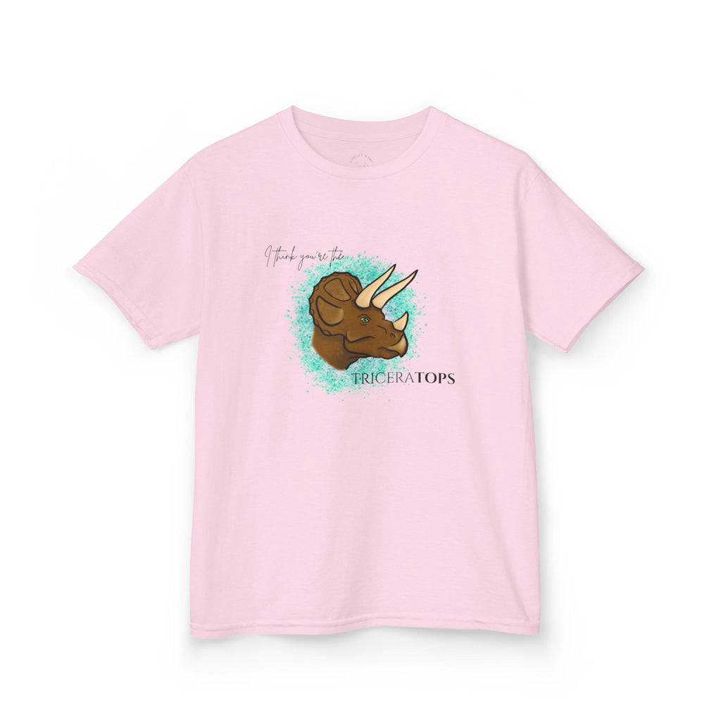 Kids T-Shirt — Cute Triceratops Dinosaur Graphic Tee "I think you're the TriceraTOPS"