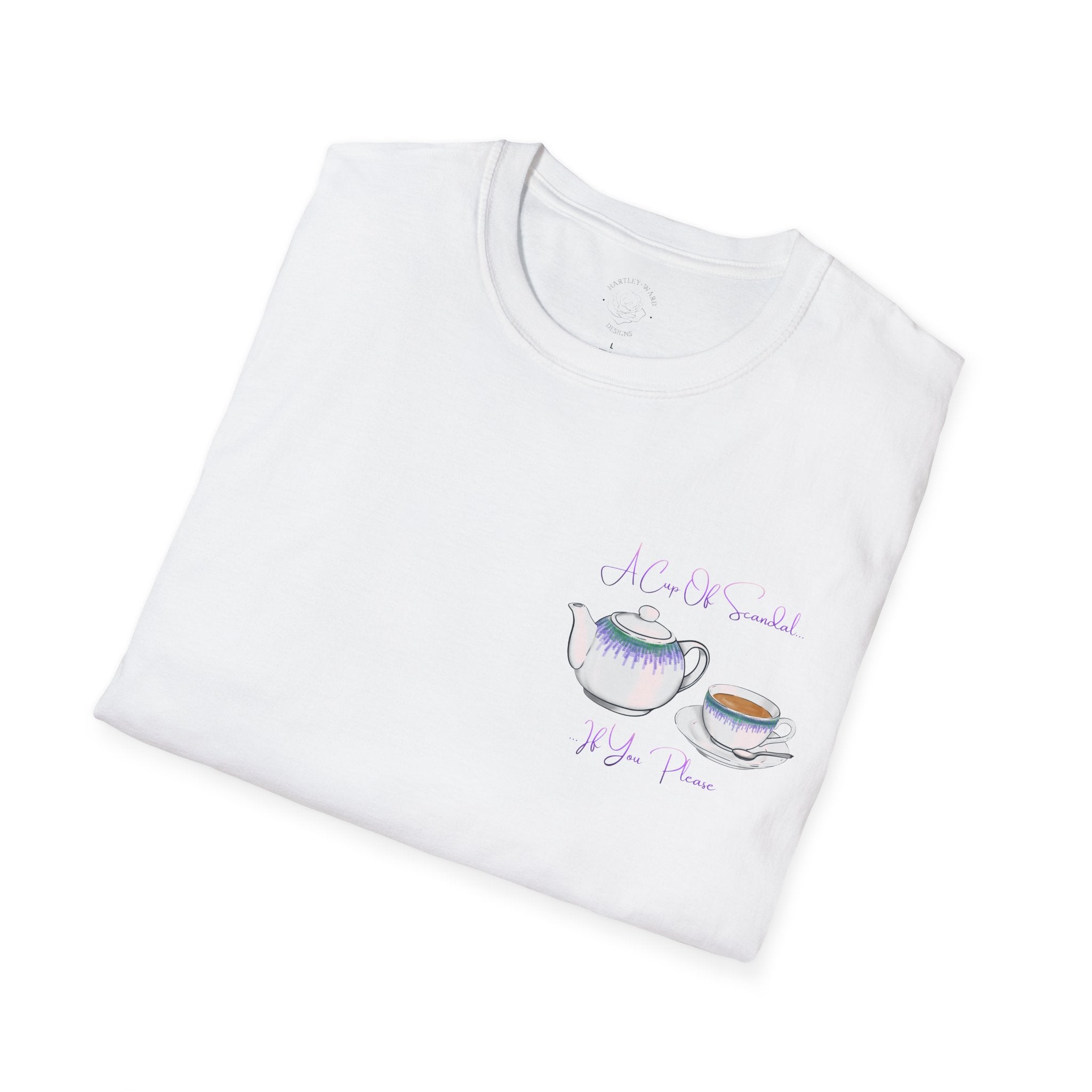 Afternoon tea T‑Shirt — 'A Cup Of Scandal if You Please' Teapot & Teacup Graphic