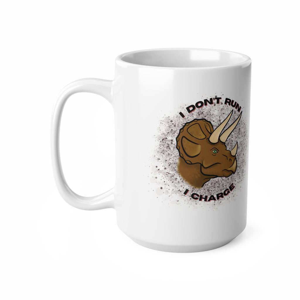 Triceratops Ceramic Mug – "I Don't Run, I Charge"