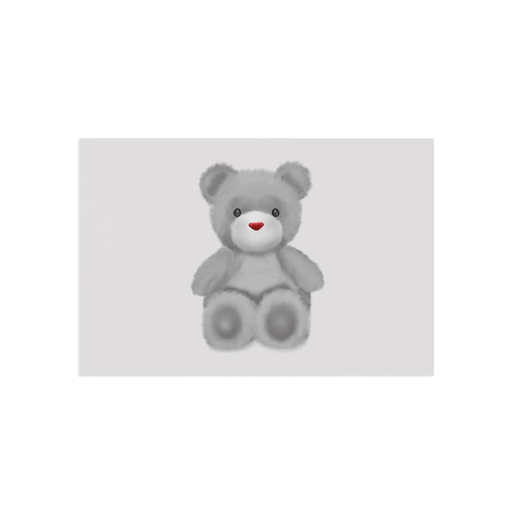 Teddy Bear Fine Art Postcard – Cute Grey Plush Illustration Cards for Baby Showers, New-born Announcements