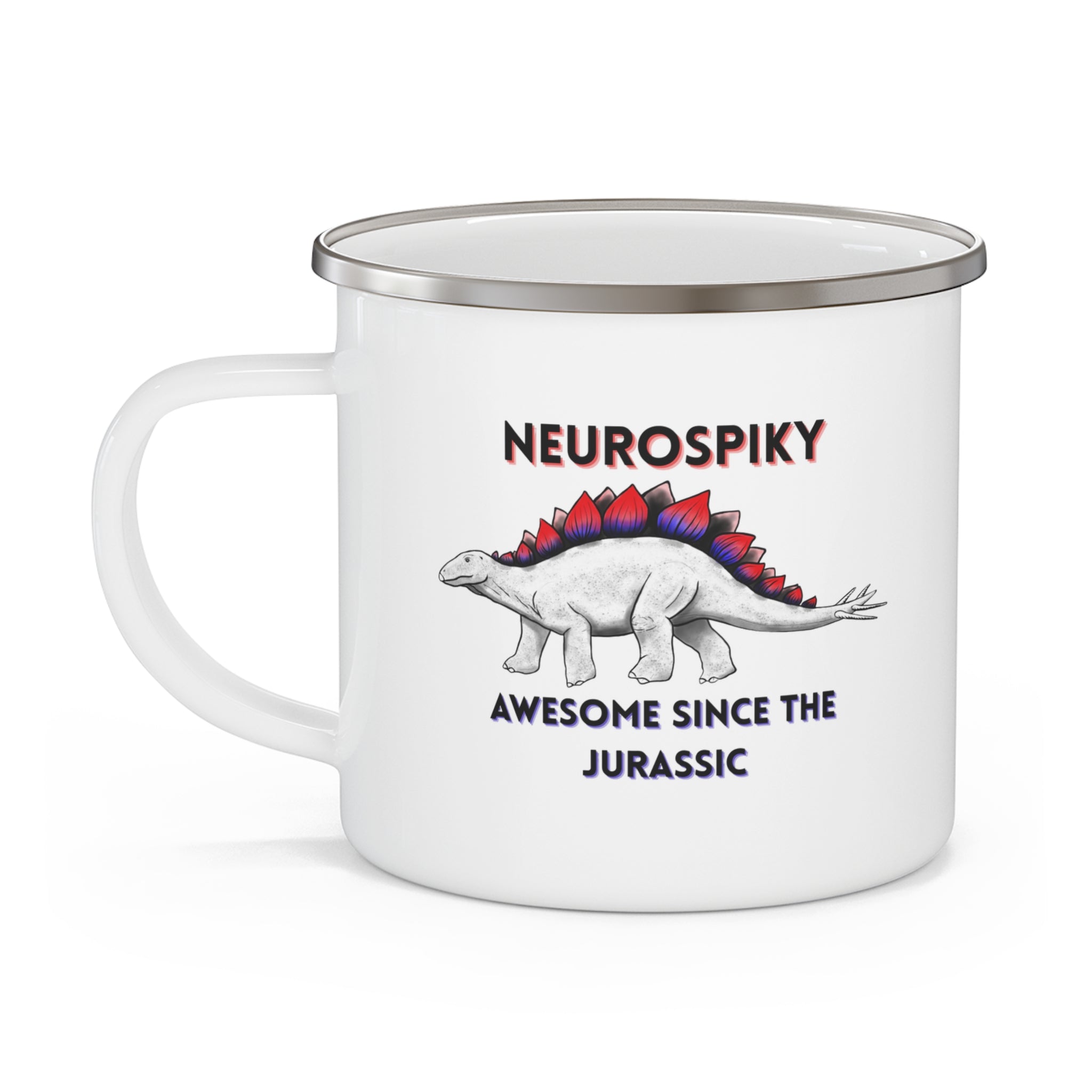 Enamel Mug — "Neurospiky - Awesome Since the Jurassic" Stegosaurus Fossil Hunting Coffee Cup