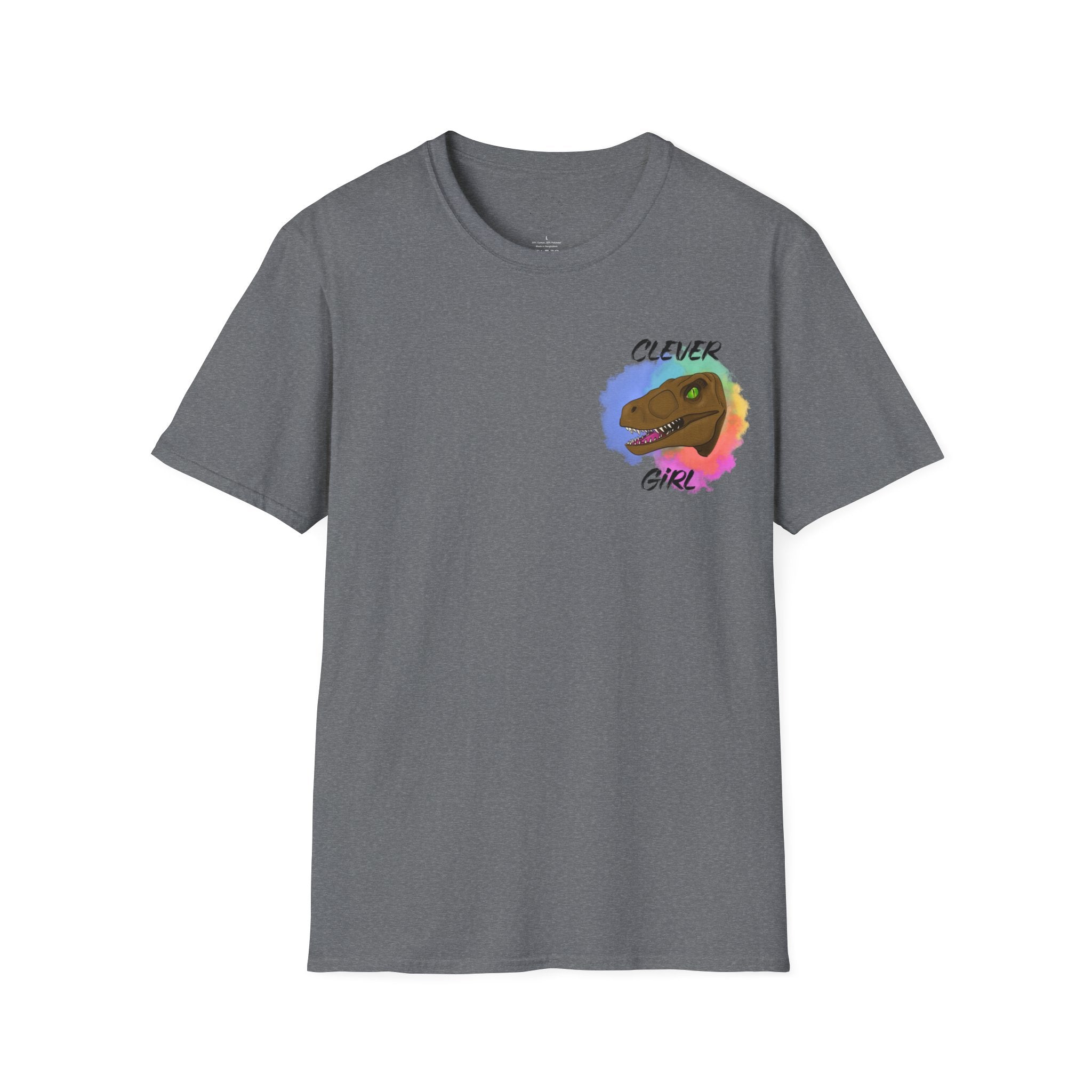 Clever Girl T‑Shirt — Colorful Raptor Graphic Tee for Dino Fans