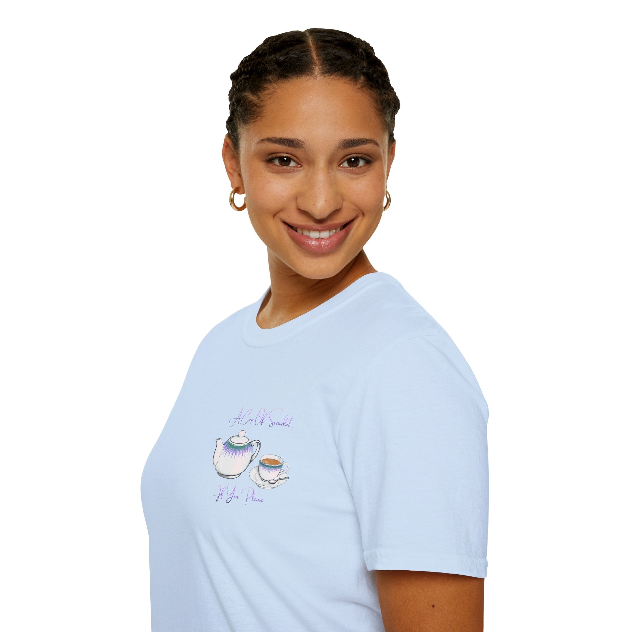 Afternoon tea T‑Shirt — 'A Cup Of Scandal if You Please' Teapot & Teacup Graphic
