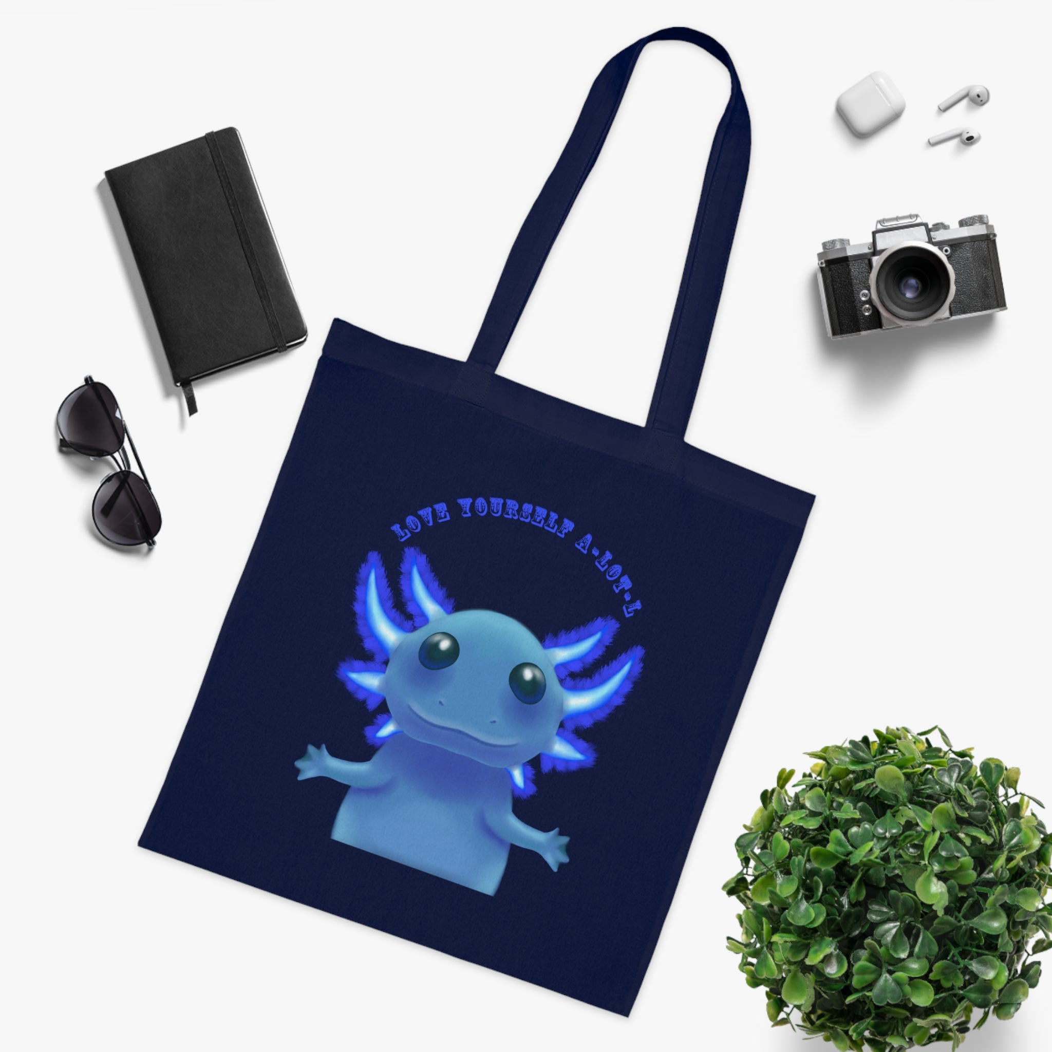 Tote Bag — Cute Blue Axolotl 'Love yourself A-LOT-L'