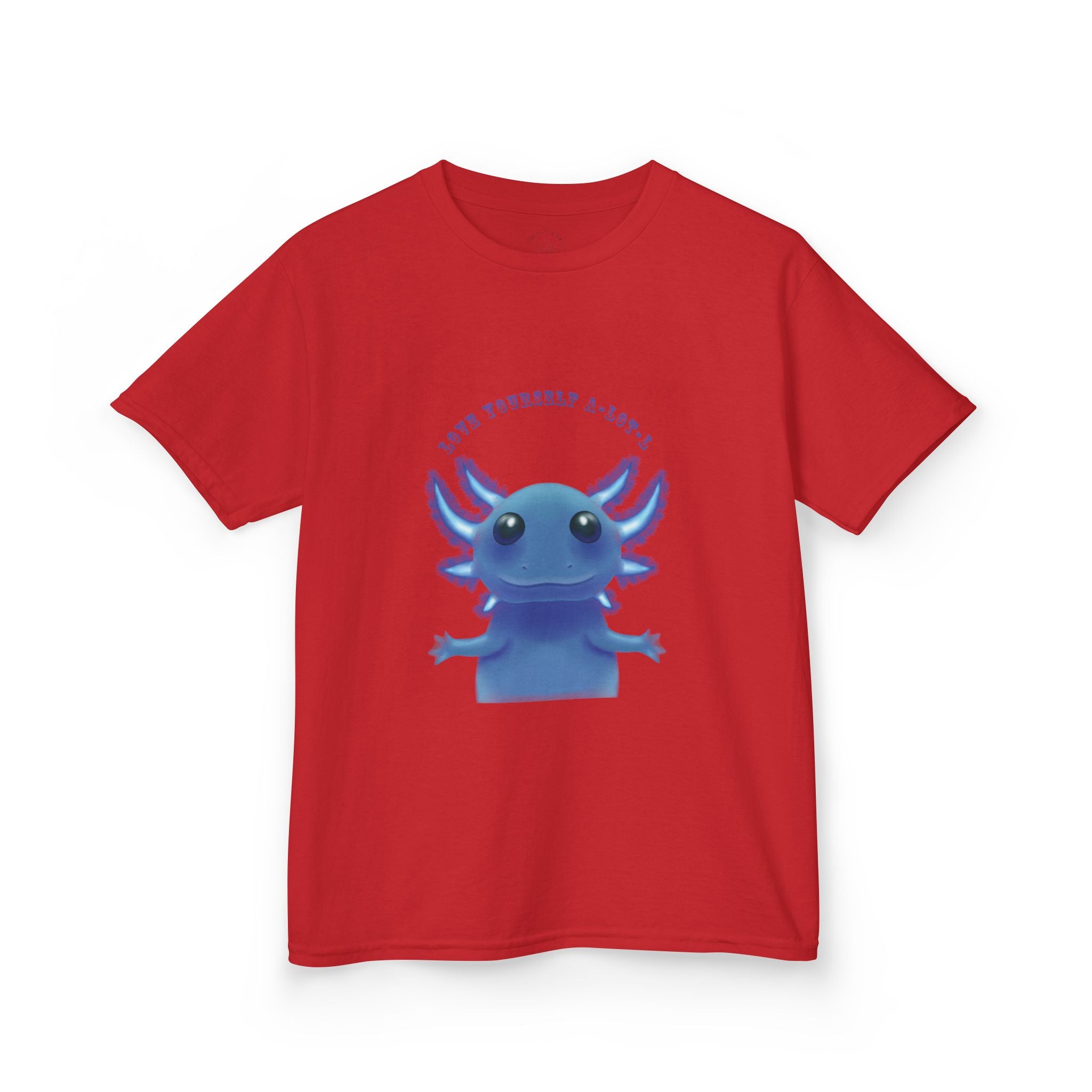 Kids Axolotl T‑Shirt — Cute Blue Axolotl 'Love Yourself A-lot-L