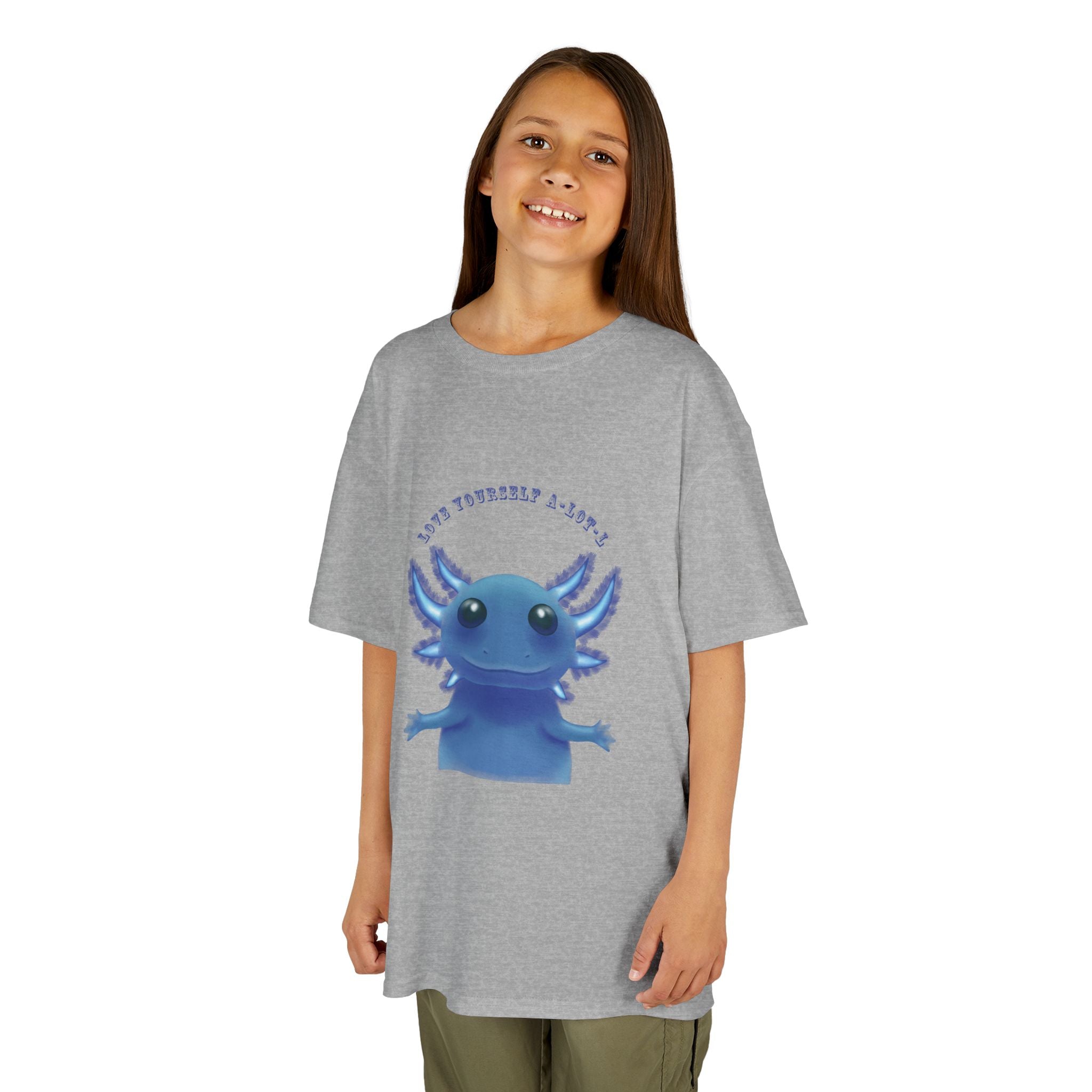 Kids Axolotl T‑Shirt — Cute Blue Axolotl 'Love Yourself A-lot-L