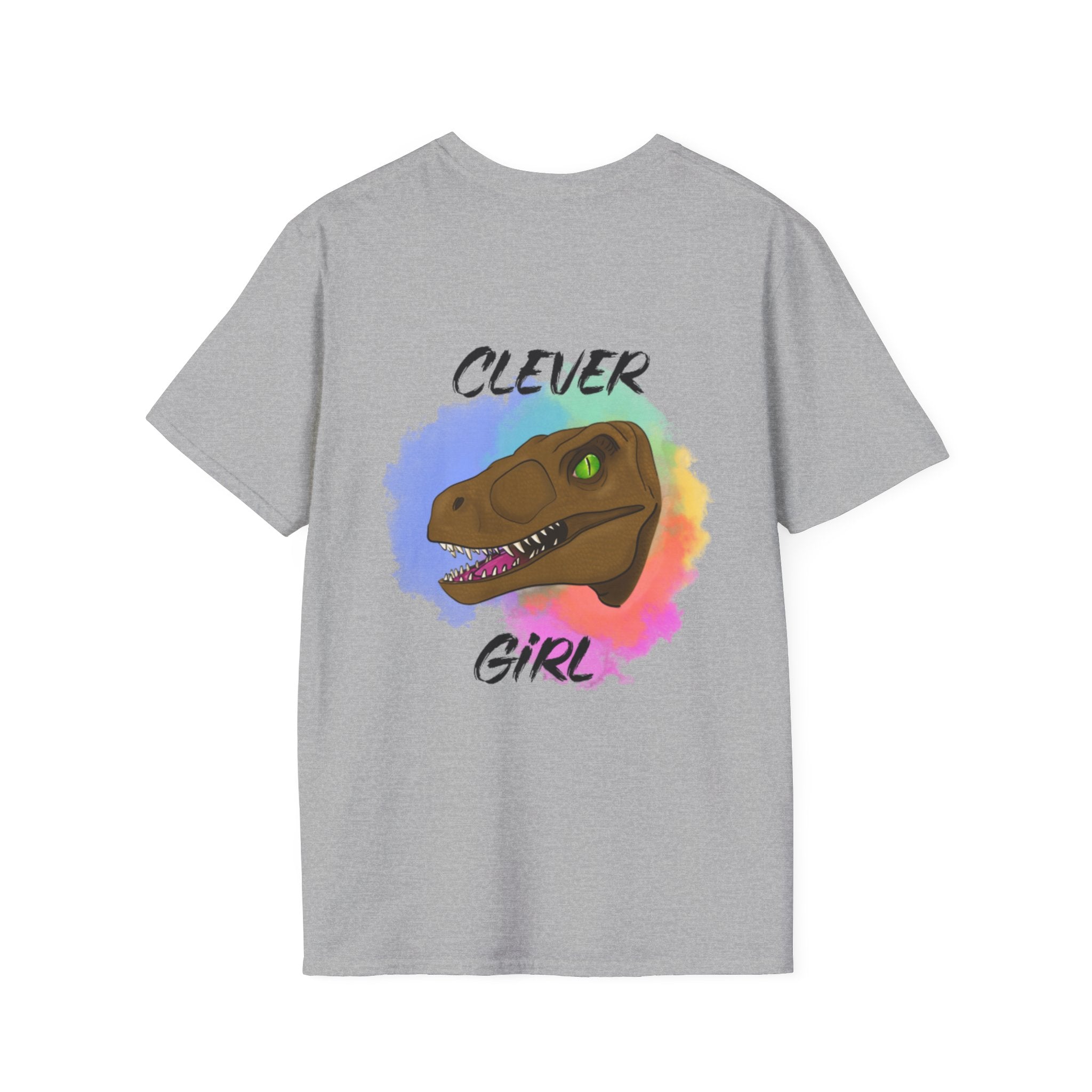 Clever Girl T‑Shirt — Colorful Raptor Graphic Tee for Dino Fans