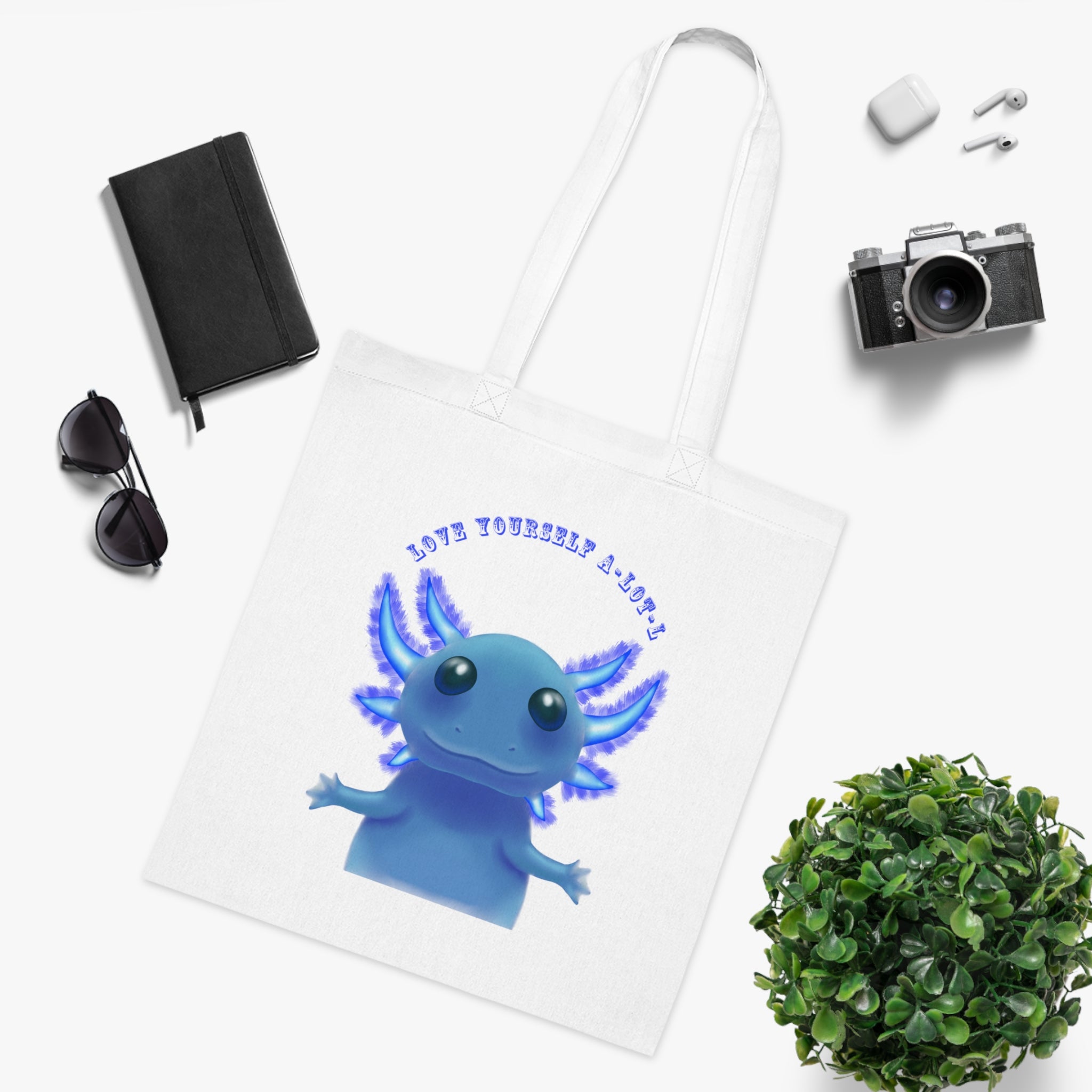 Tote Bag — Cute Blue Axolotl 'Love yourself A-LOT-L'