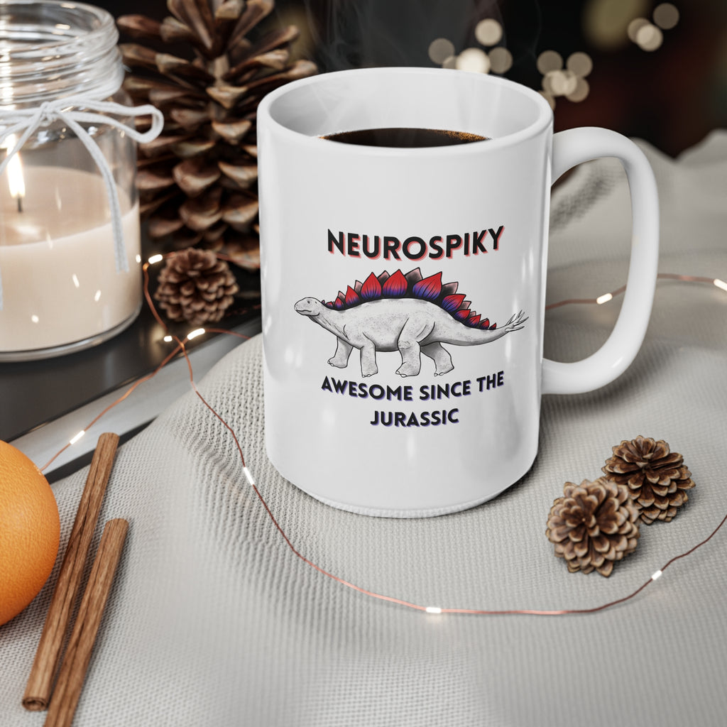Neurospiky Stegosaurus Mug — "Awesome Since the Jurassic" Ceramic Coffee Cup 15oz