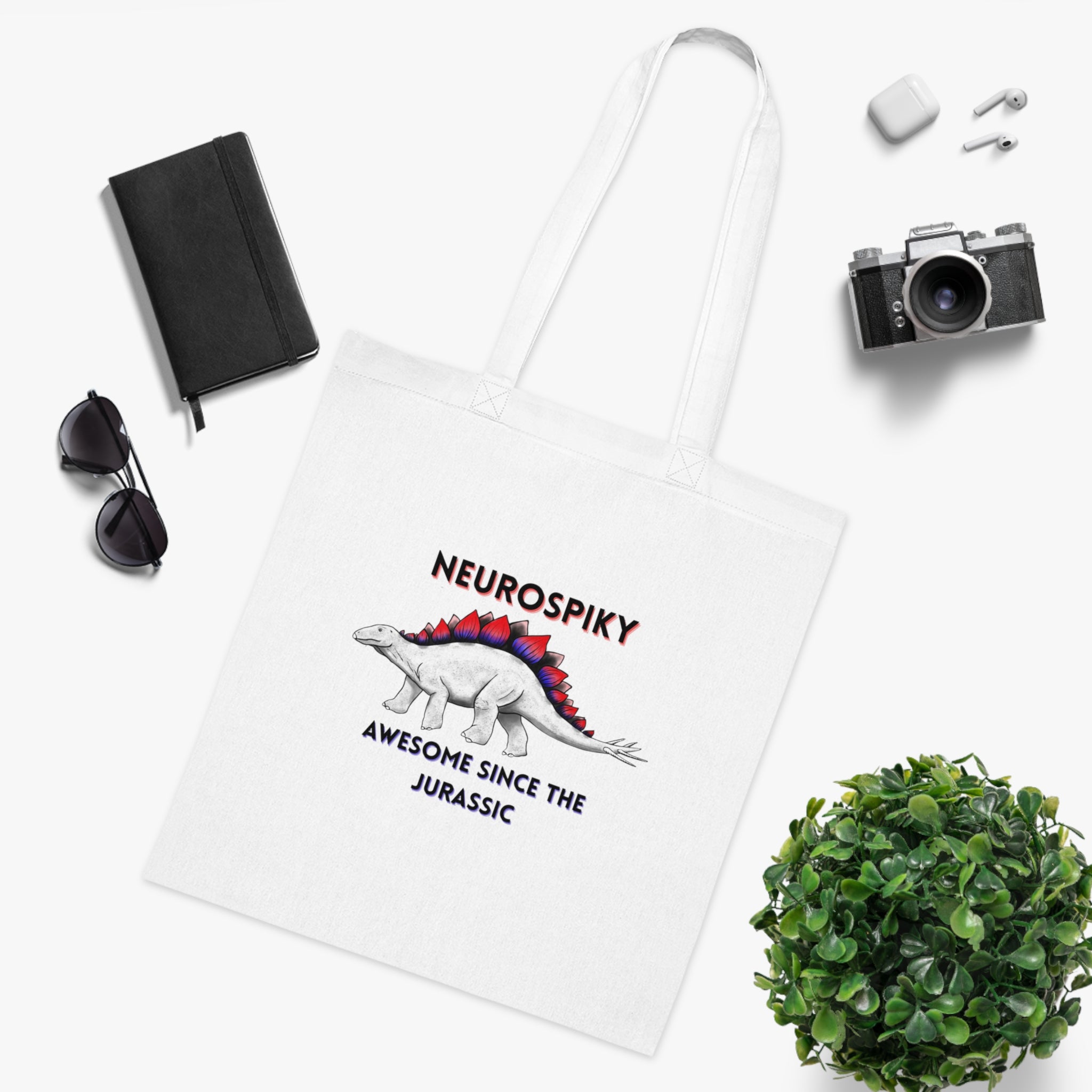 Neurospiky Stegosaurus Cotton Tote — "Neurospiky: Awesome Since the Jurassic" Eco Grocery Bag