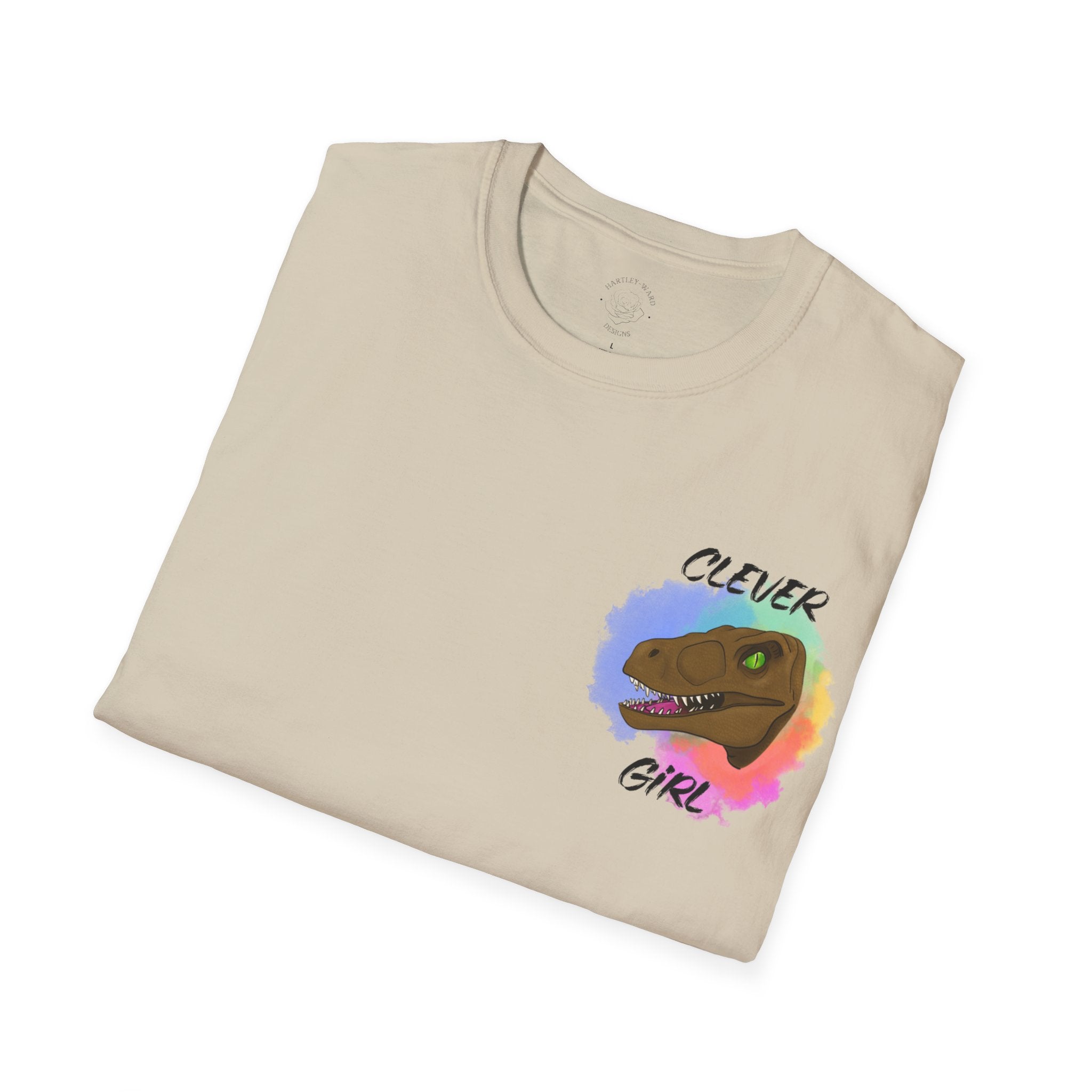 Clever Girl T‑Shirt — Colorful Raptor Graphic Tee for Dino Fans