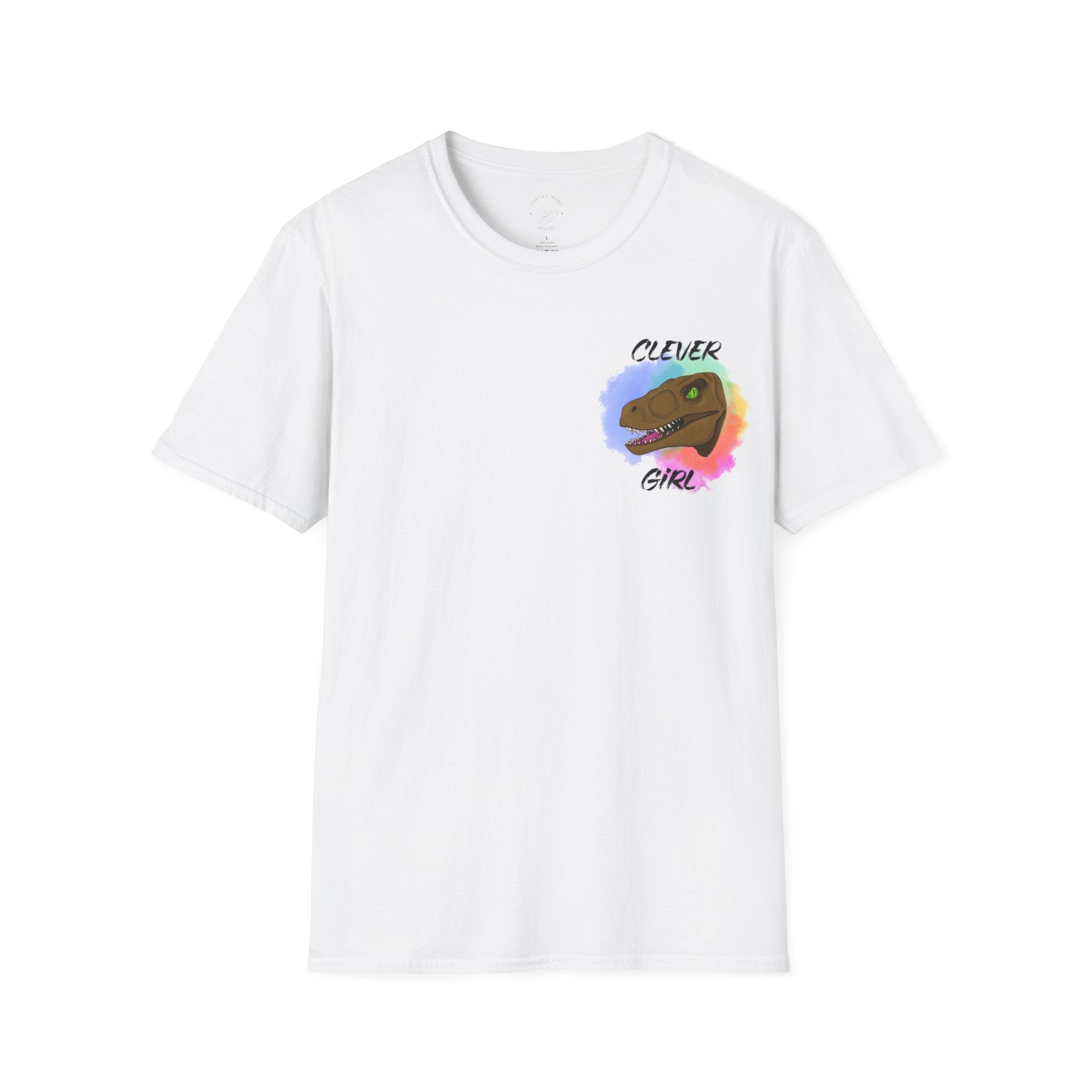 Clever Girl T‑Shirt — Colorful Raptor Graphic Tee for Dino Fans