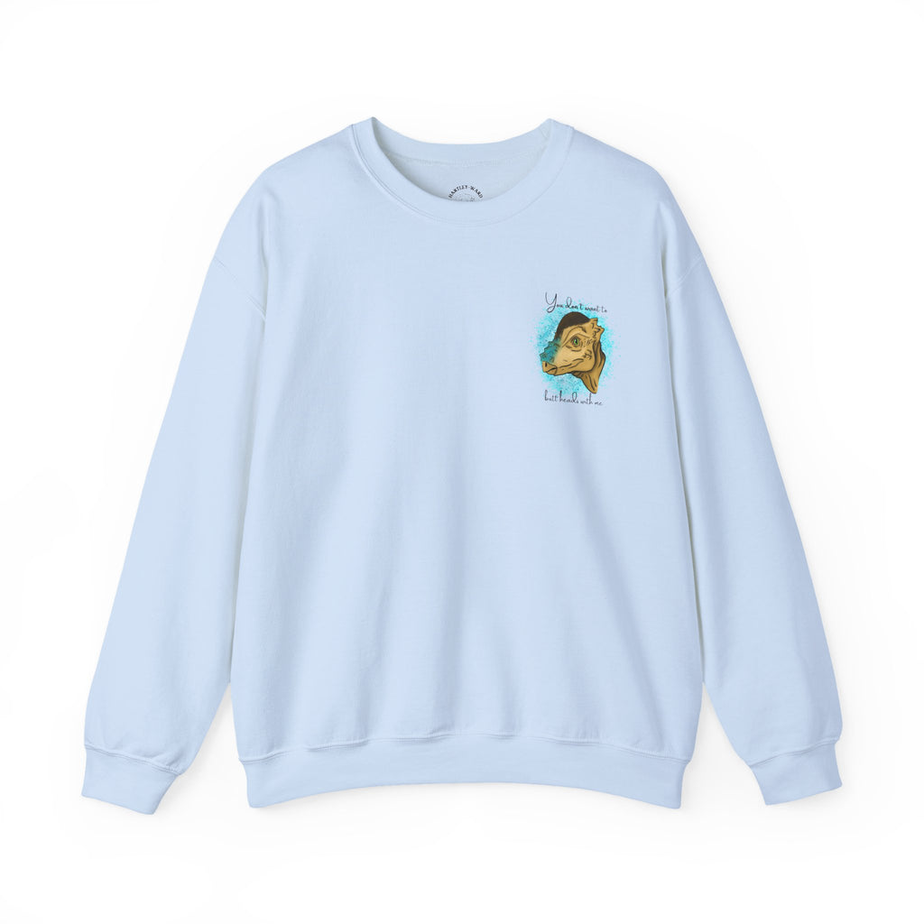You Don’t Want To Butt Heads With Me Sweatshirt | Pachycephalosaurus Portrait, Blue Splash, Unisex