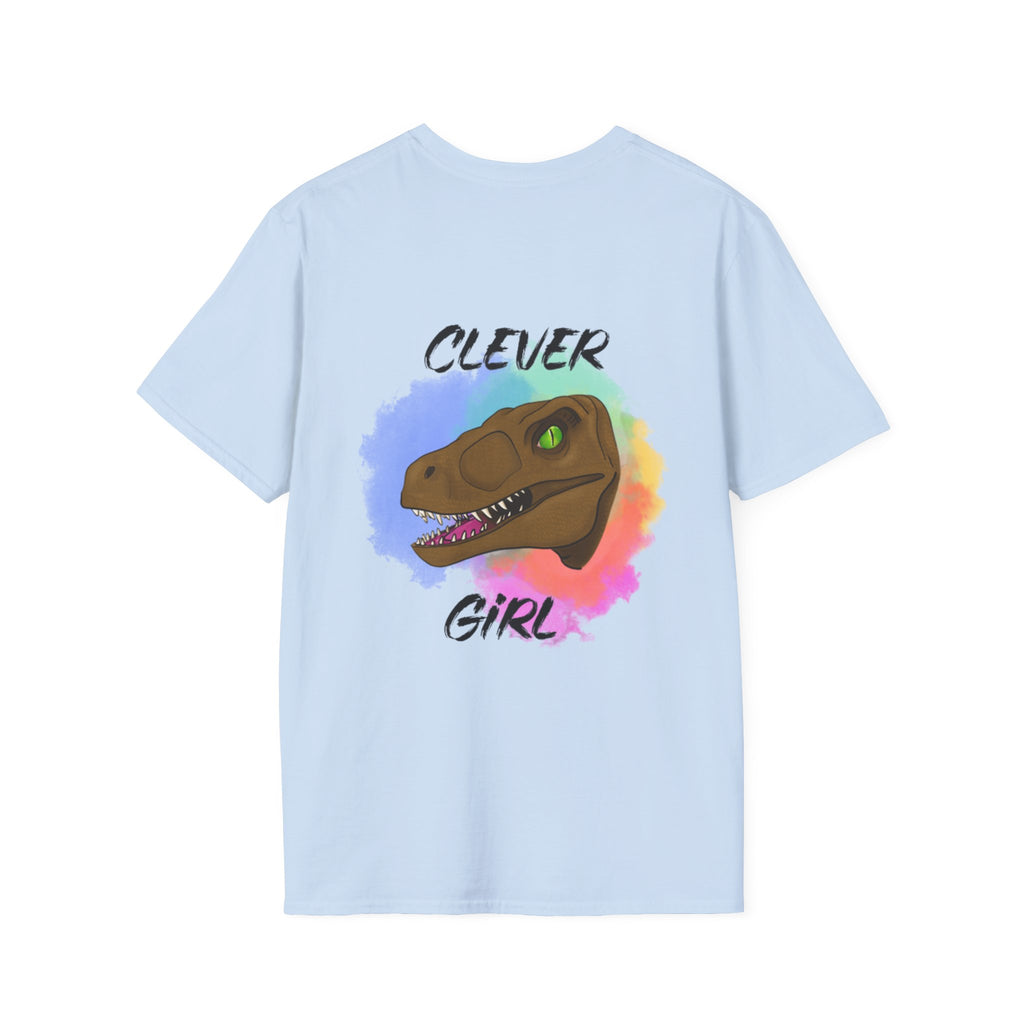 Clever Girl T‑Shirt — Colorful Raptor Graphic Tee for Dino Fans