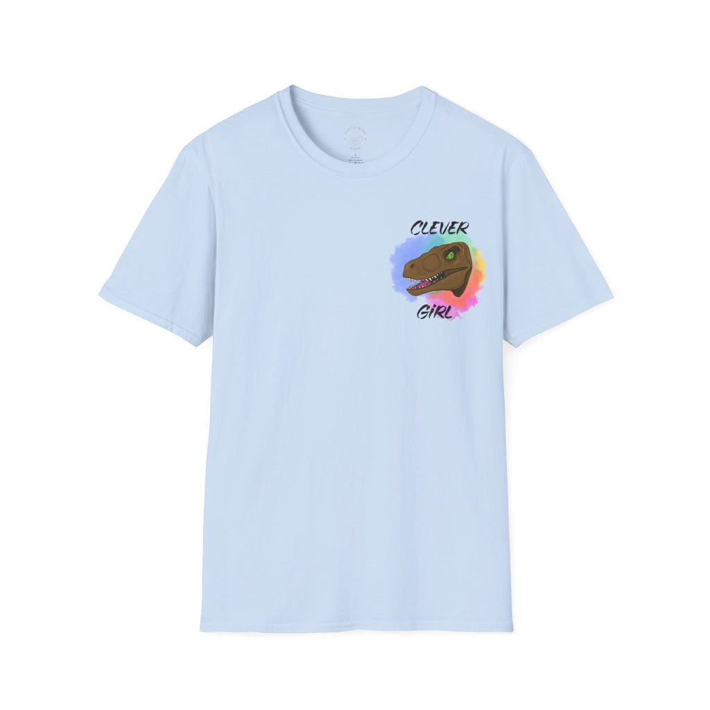 Clever Girl T‑Shirt — Colorful Raptor Graphic Tee for Dino Fans
