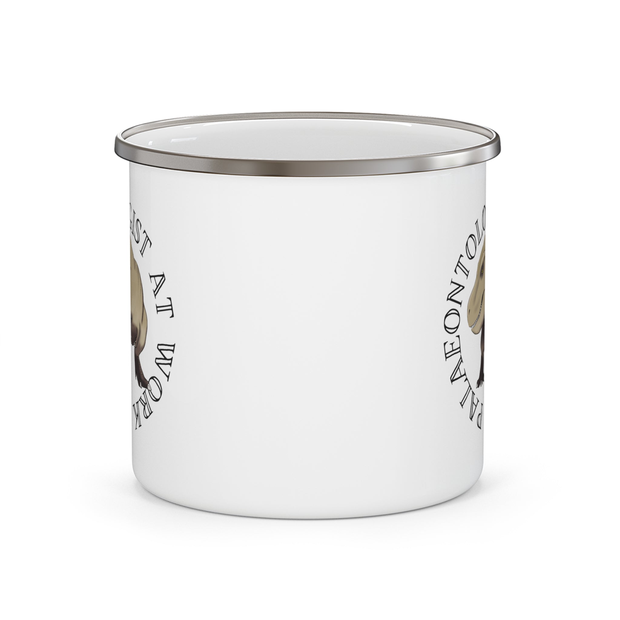 'Palaeontologist at Work' Enamel T-Rex Mug — Dino Fossil Hunting Cup