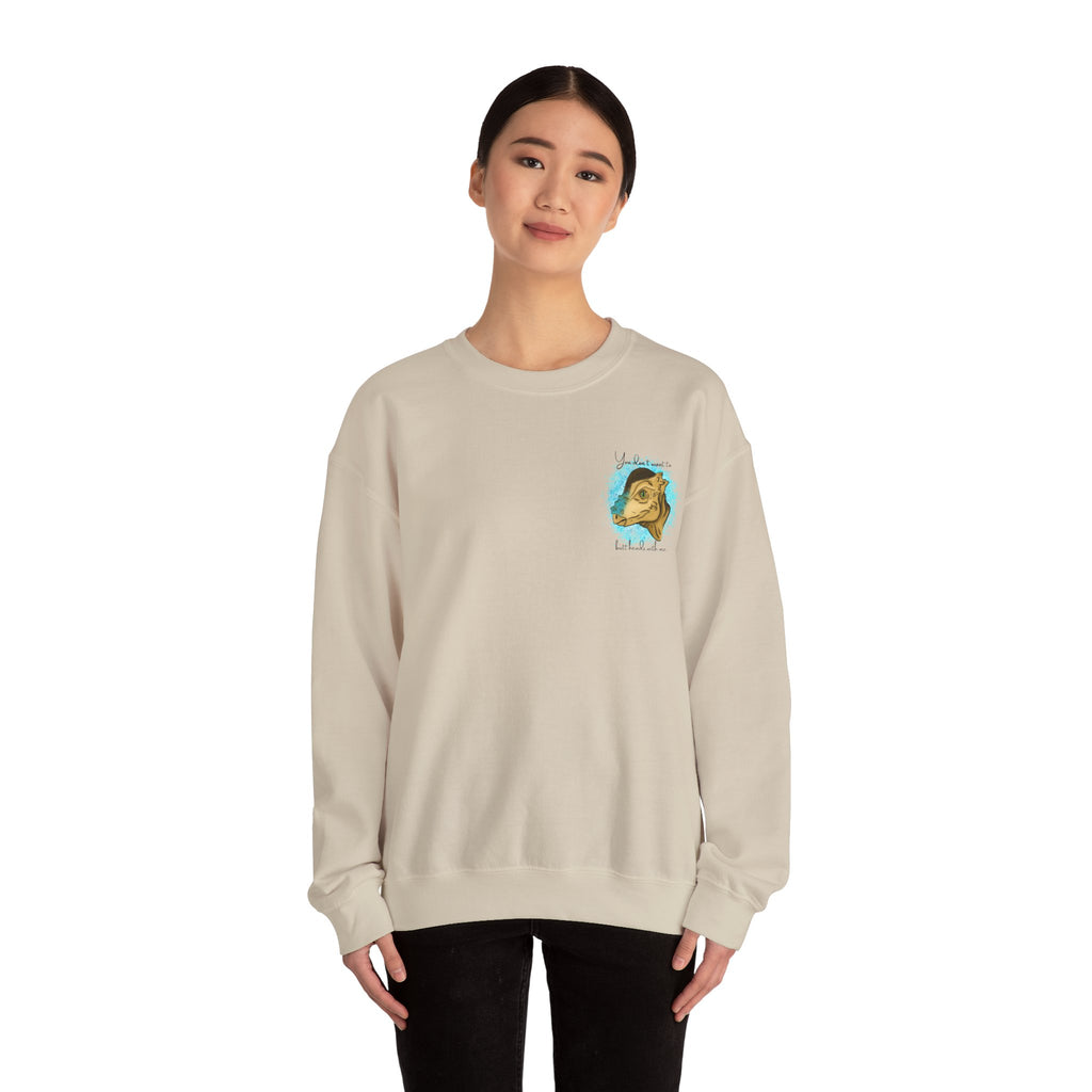 You Don’t Want To Butt Heads With Me Sweatshirt | Pachycephalosaurus Portrait, Blue Splash, Unisex