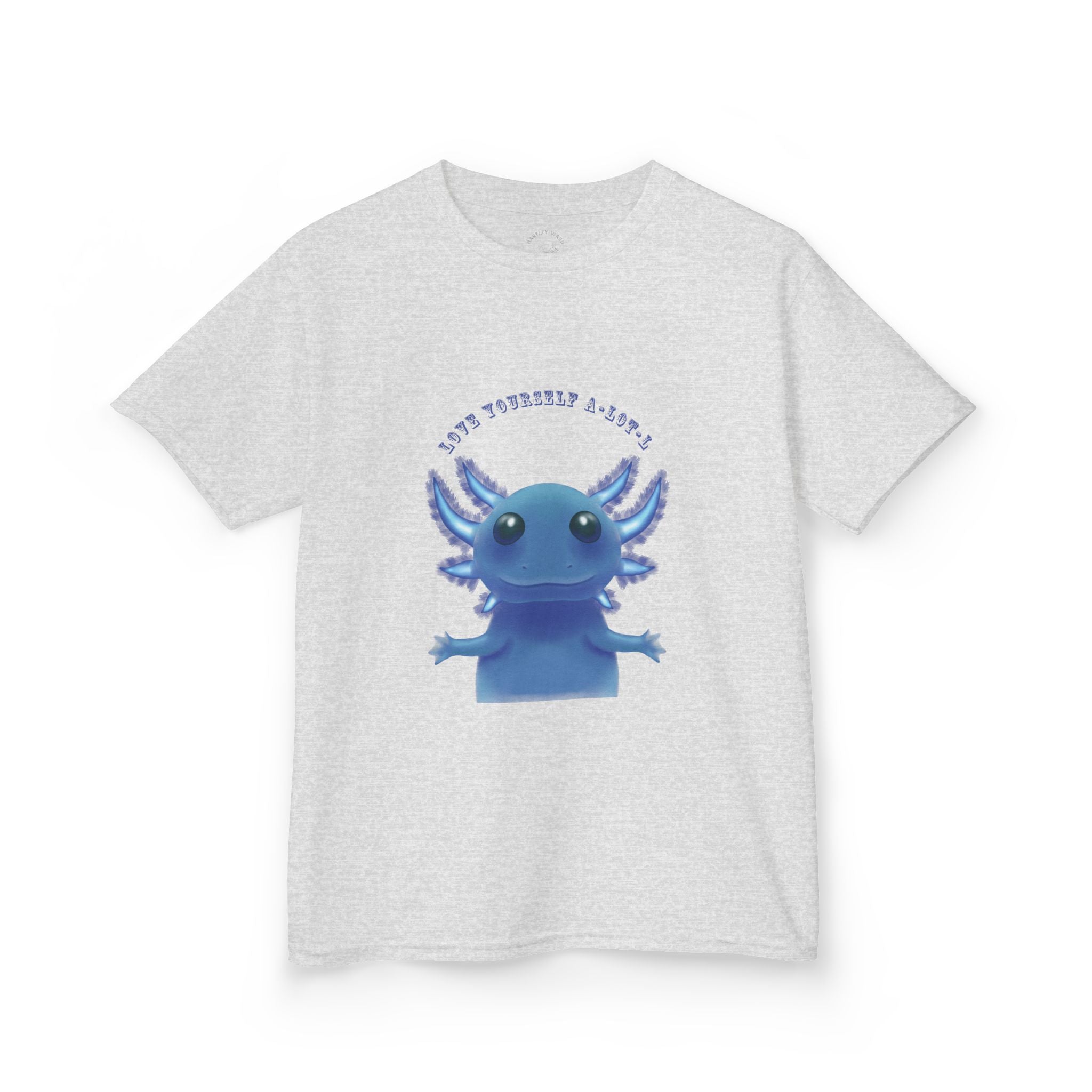 Kids Axolotl T‑Shirt — Cute Blue Axolotl 'Love Yourself A-lot-L