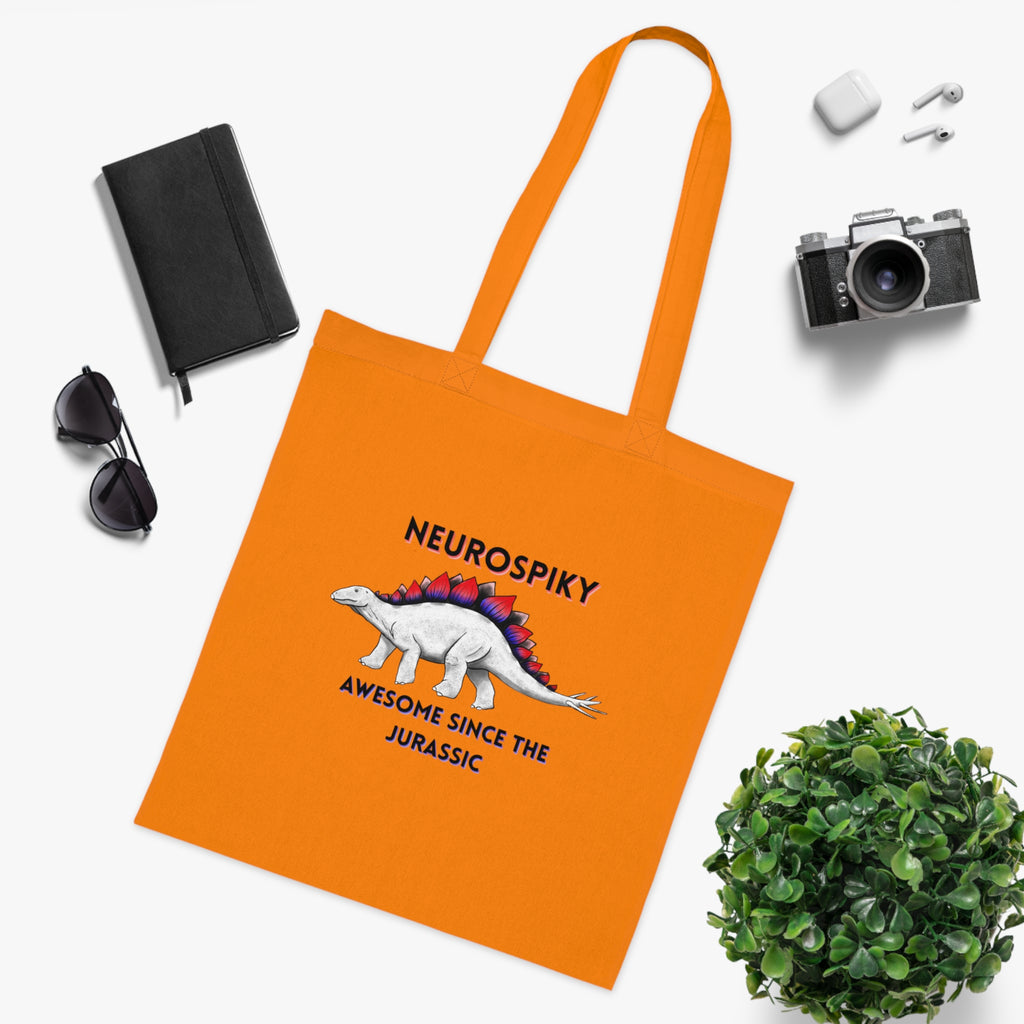 Neurospiky Stegosaurus Cotton Tote — "Neurospiky: Awesome Since the Jurassic" Eco Grocery Bag