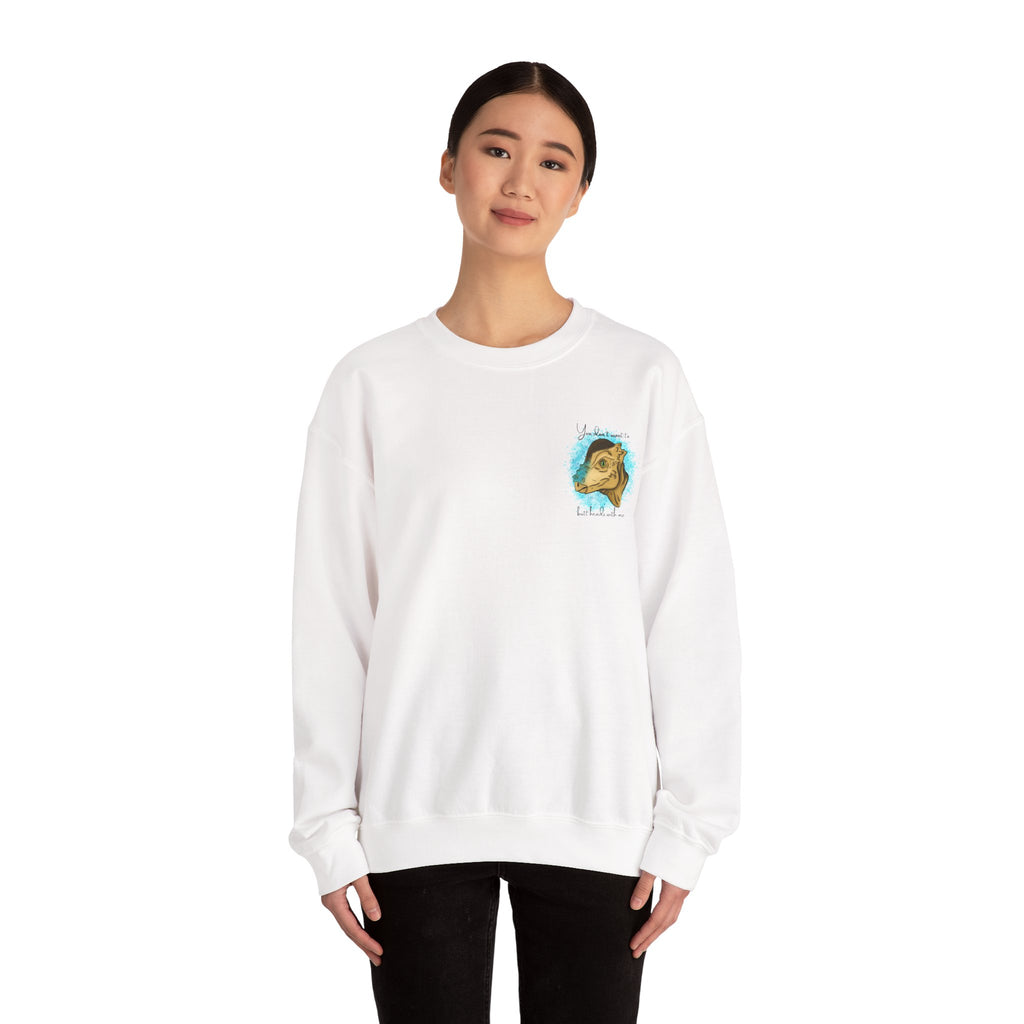 You Don’t Want To Butt Heads With Me Sweatshirt | Pachycephalosaurus Portrait, Blue Splash, Unisex